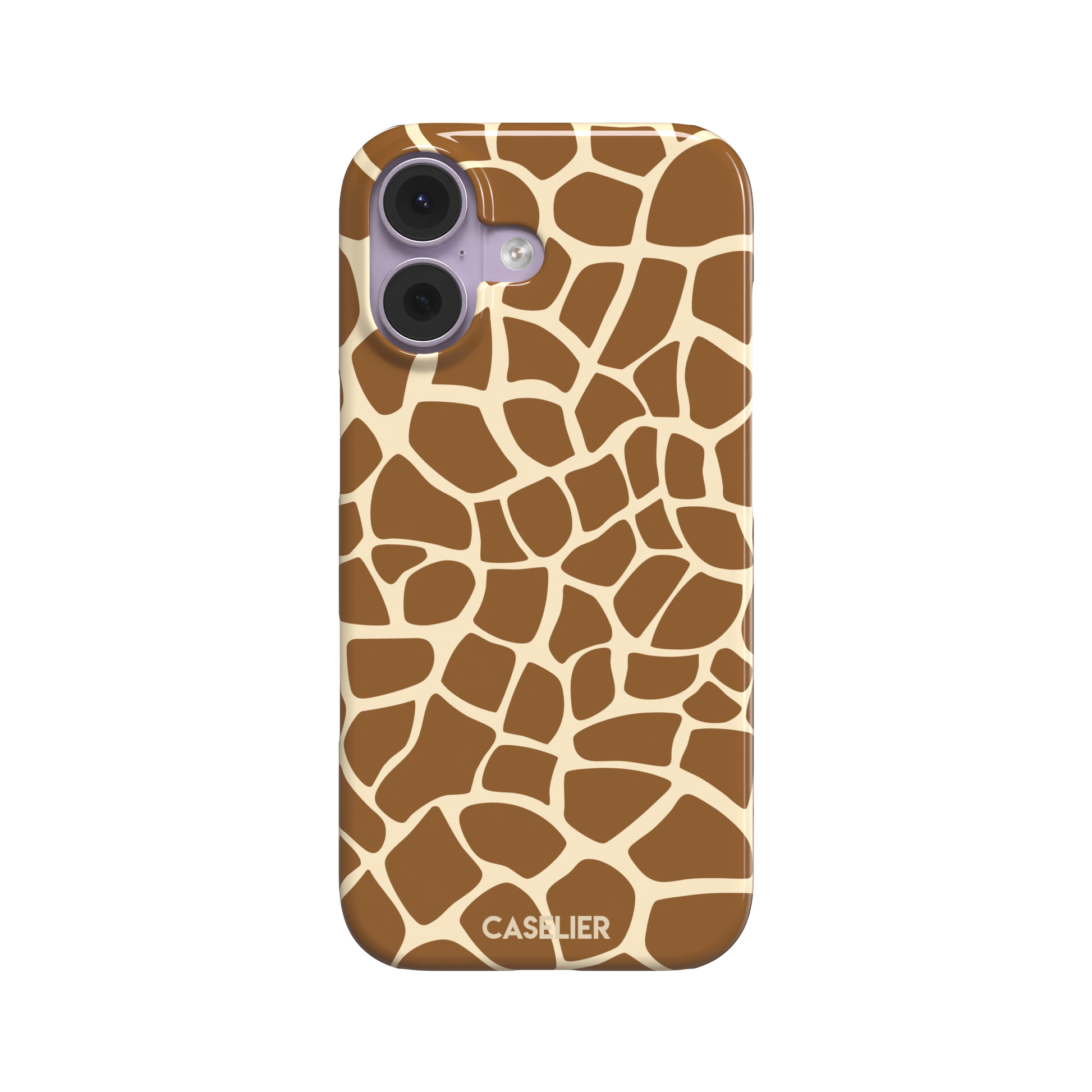 Giraffe print phone case in golden brown and cream mosaic pattern, phone case by Caselier — snap case, front view