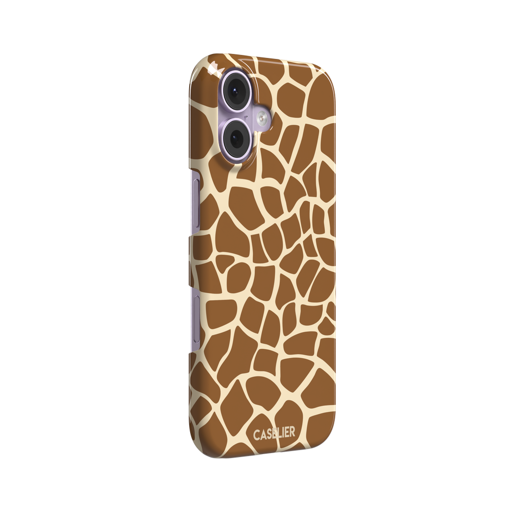 Giraffe print phone case in golden brown and cream mosaic pattern, phone case by Caselier — snap case, left view