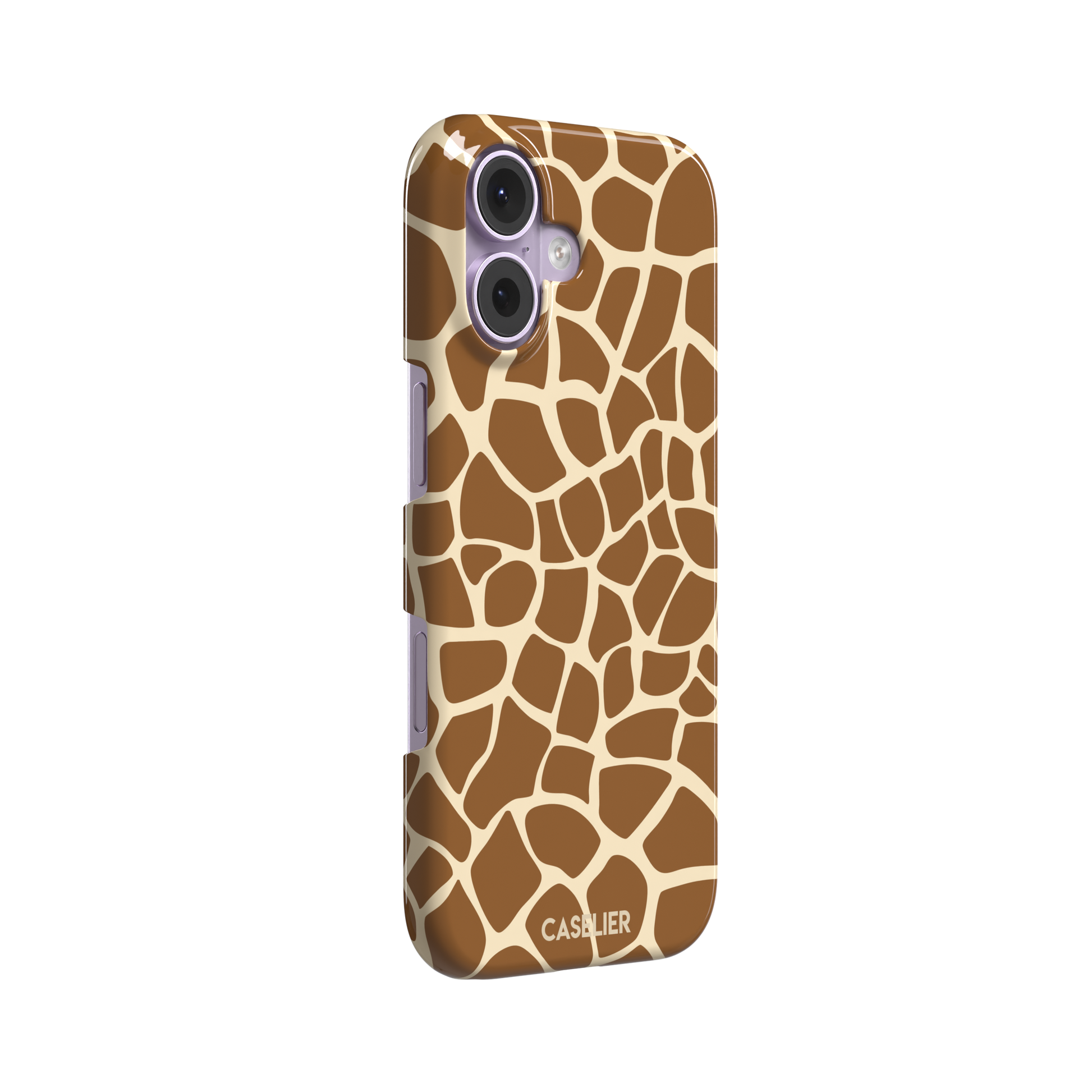 Giraffe print phone case in golden brown and cream mosaic pattern, phone case by Caselier — snap case, left view