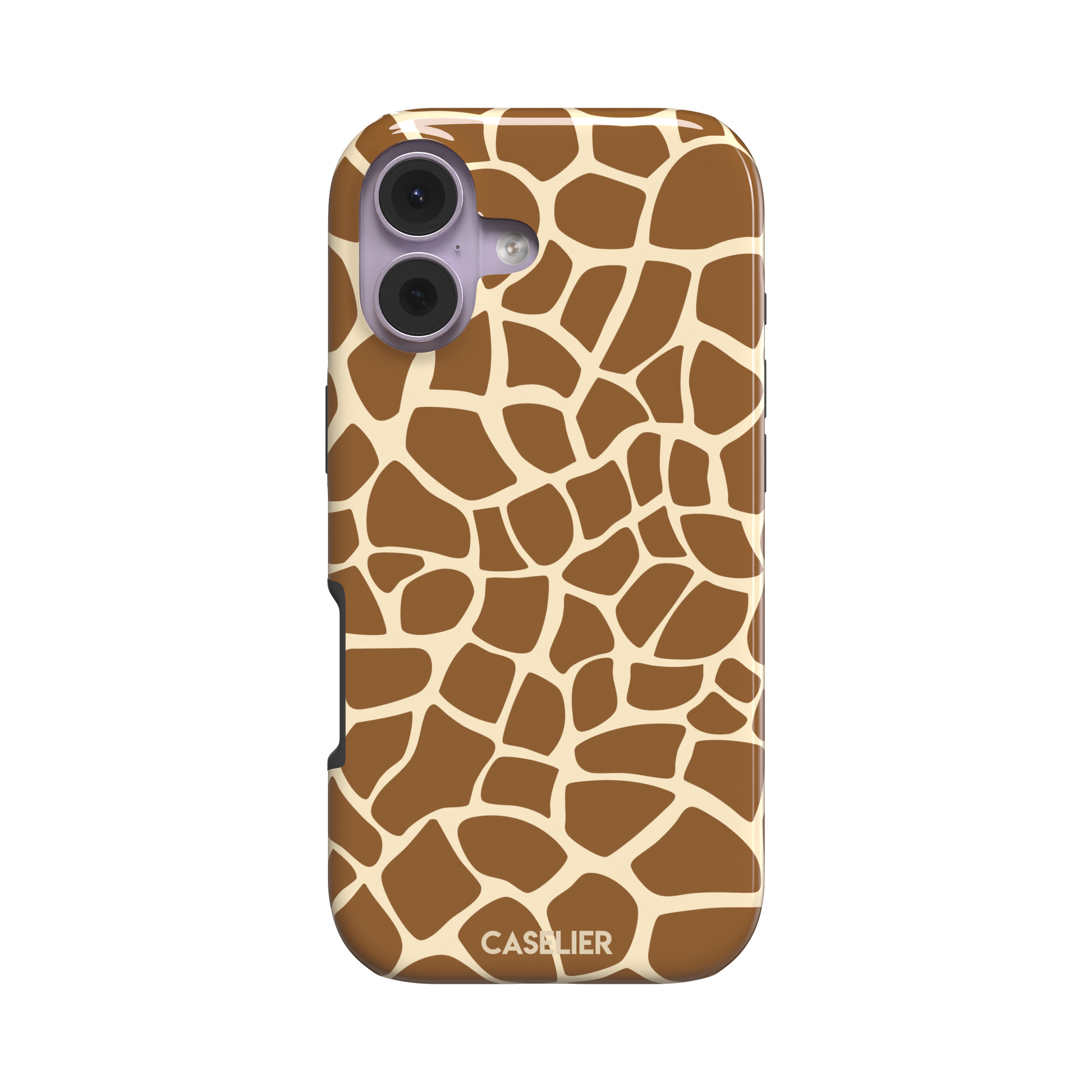 Giraffe print phone case in golden brown and cream mosaic pattern, phone case by Caselier — tough case, front view