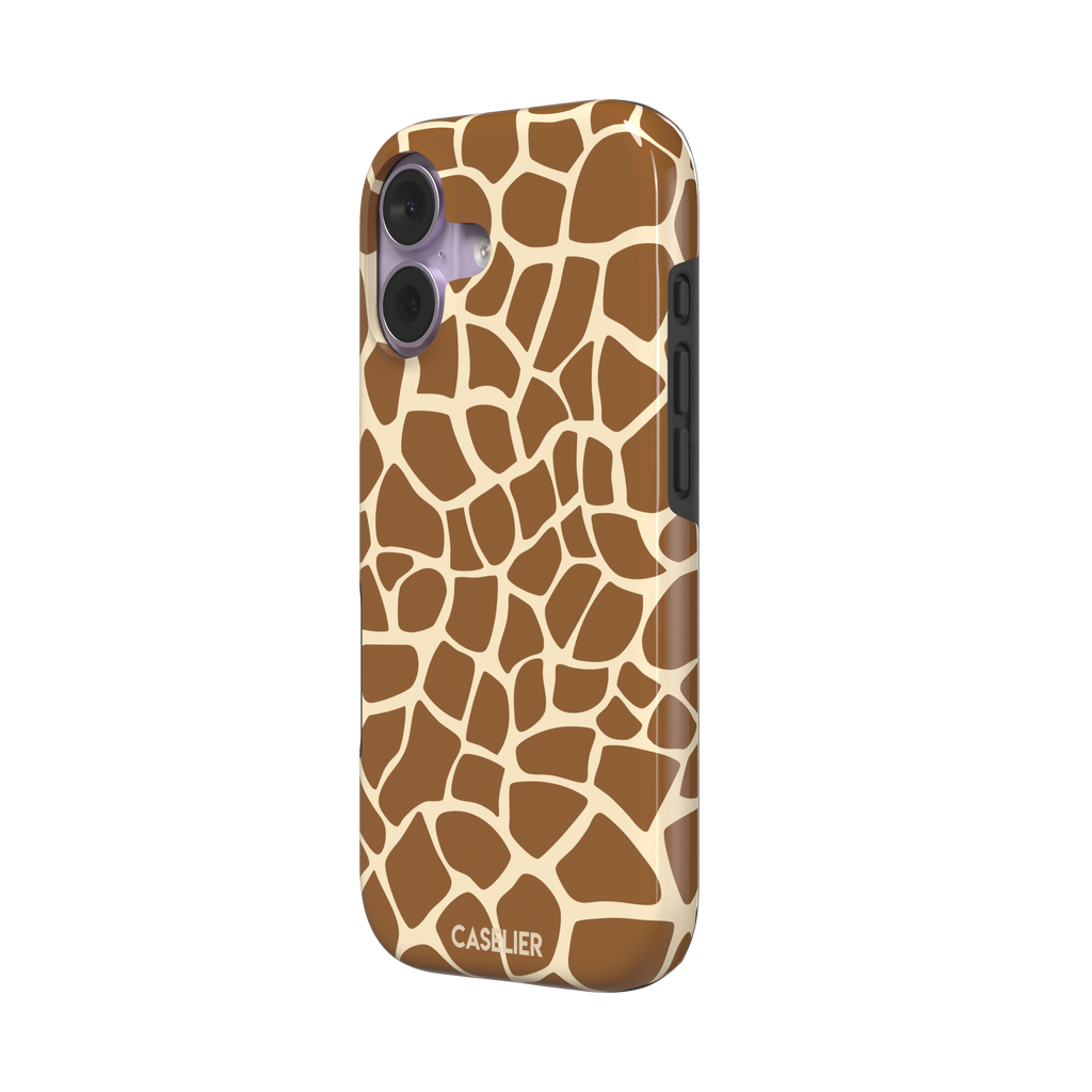 Giraffe print phone case in golden brown and cream mosaic pattern, phone case by Caselier — tough case, right view