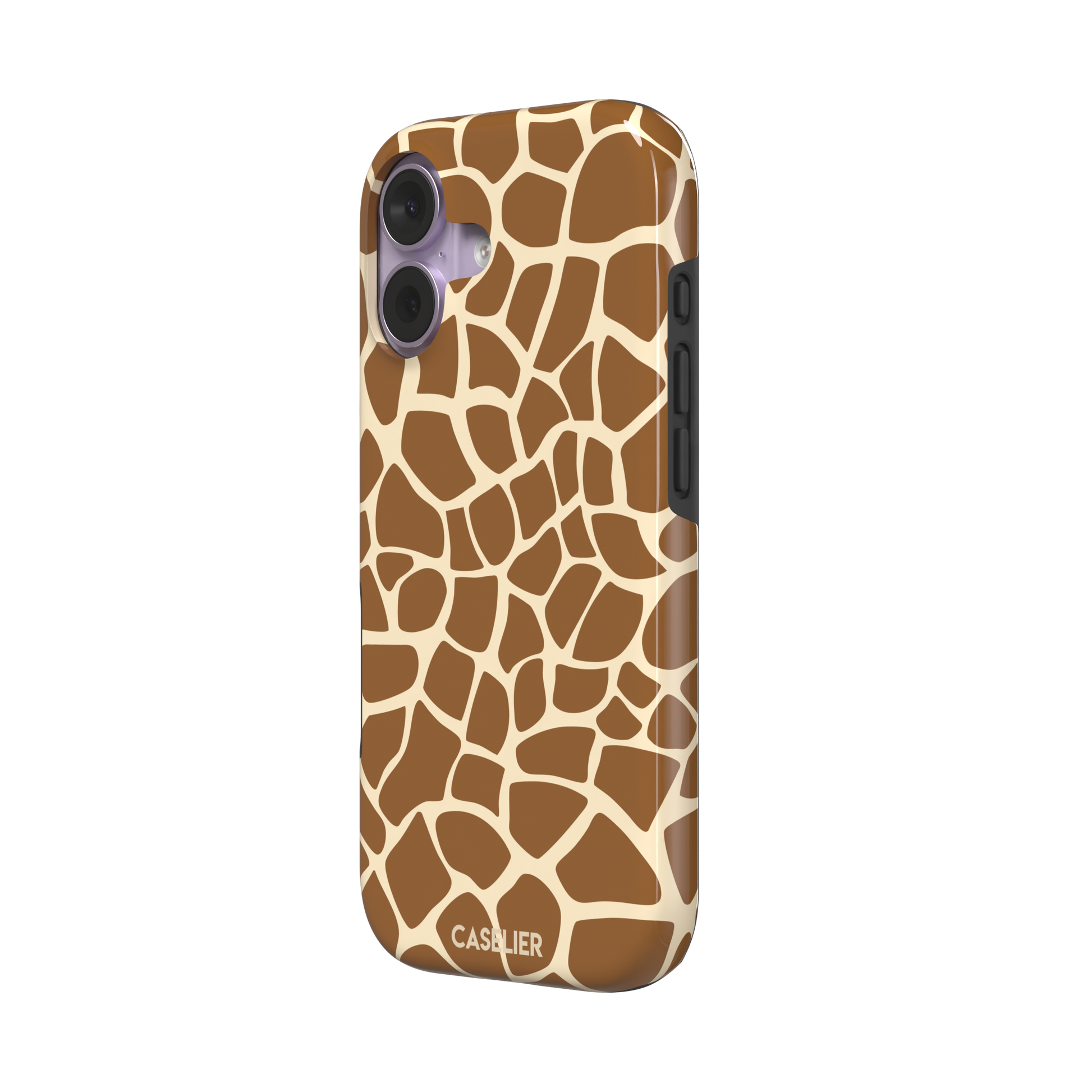 Giraffe print phone case in golden brown and cream mosaic pattern, phone case by Caselier — tough case, right view