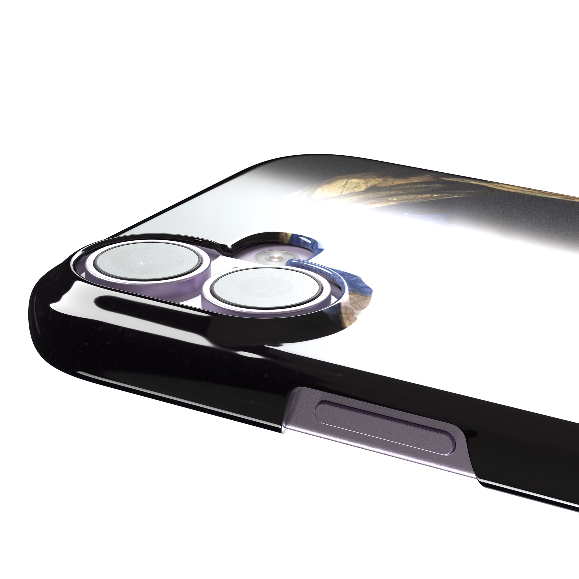 Girl with a Pearl Earring by Johannes Vermeer, showing the young woman in a blue and gold turban against a black background with a pearl earring, phone case by Caselier — snap case, volume buttons detail