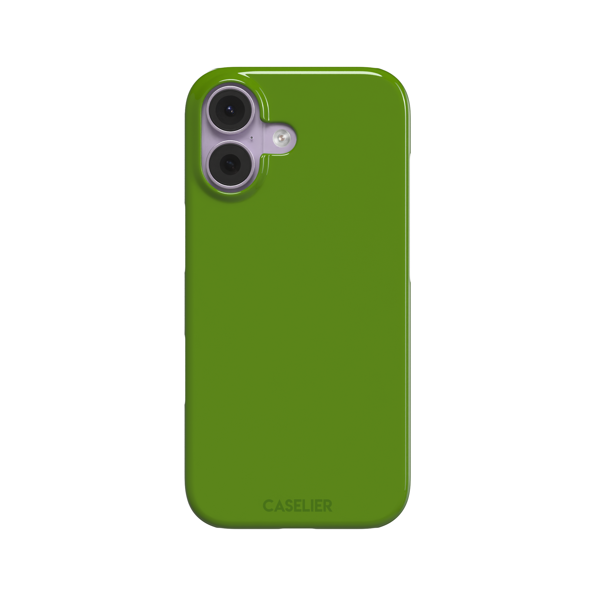 Solid chartreuse green phone case with smooth matte finish, front view on iPhone, phone case by Caselier — snap case, front view