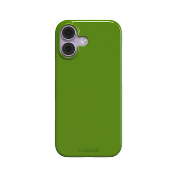 Solid chartreuse green phone case with smooth matte finish, front view on iPhone, phone case by Caselier — snap case, front view