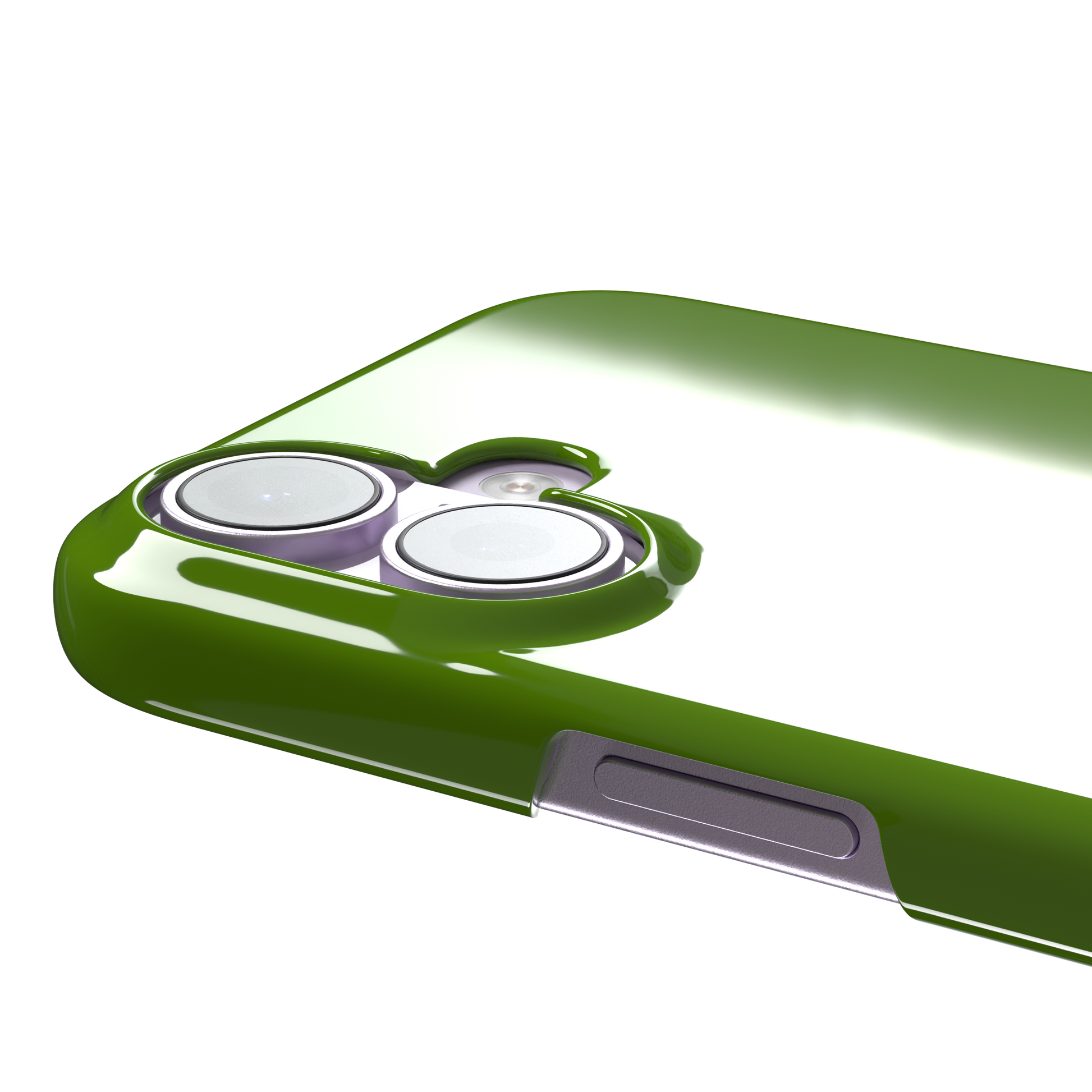Solid chartreuse green phone case with smooth matte finish, front view on iPhone, phone case by Caselier — snap case, volume buttons detail