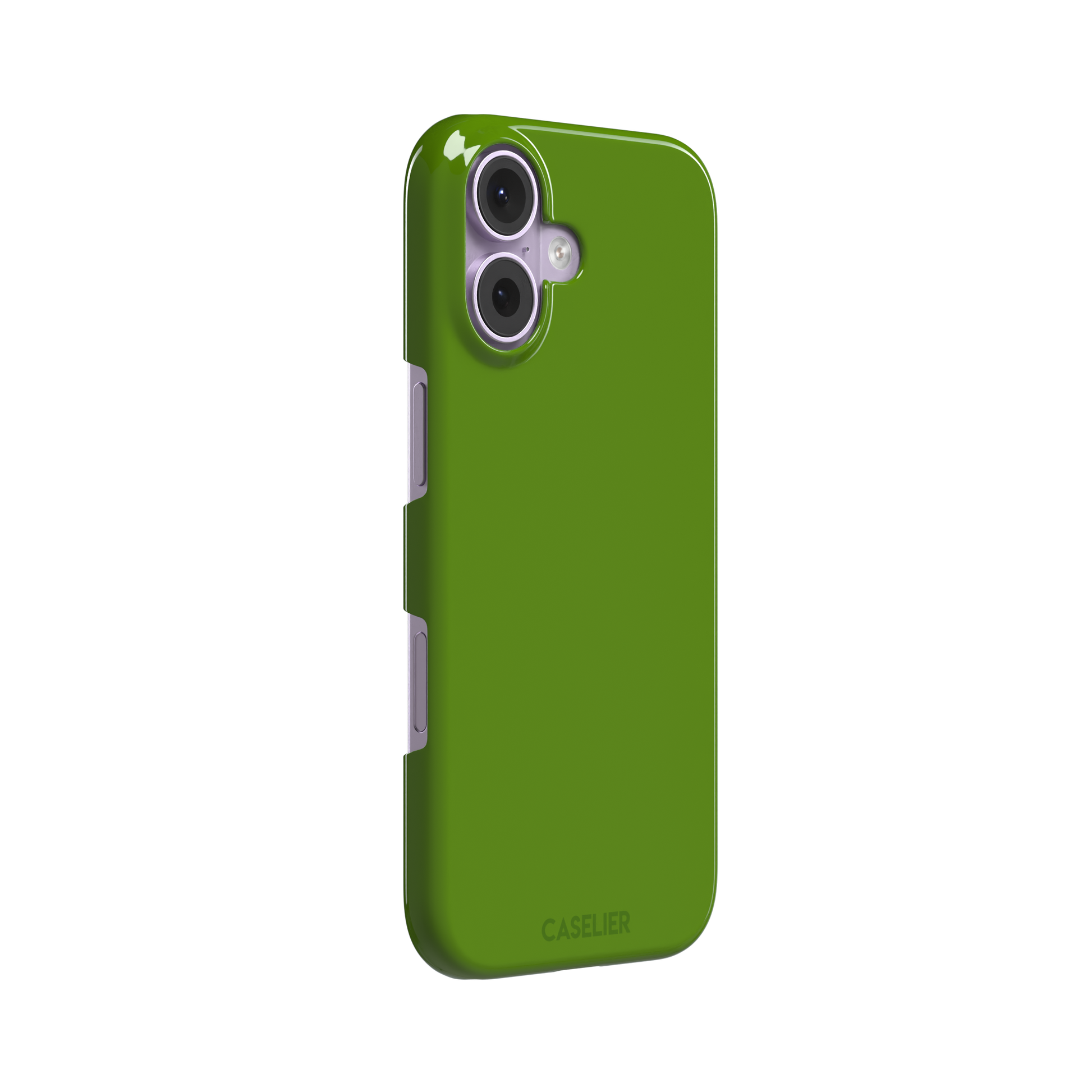 Solid chartreuse green phone case with smooth matte finish, front view on iPhone, phone case by Caselier — snap case, left view
