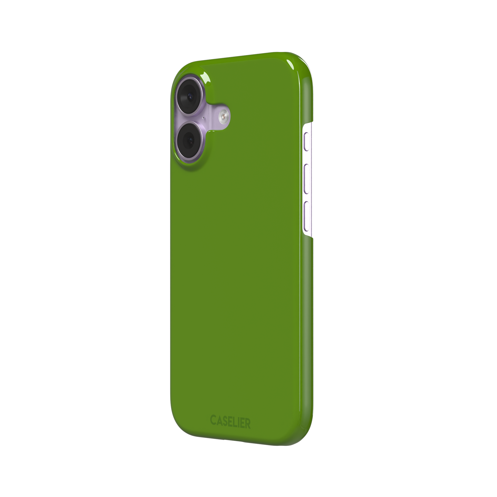 Solid chartreuse green phone case with smooth matte finish, front view on iPhone, phone case by Caselier — snap case, right view