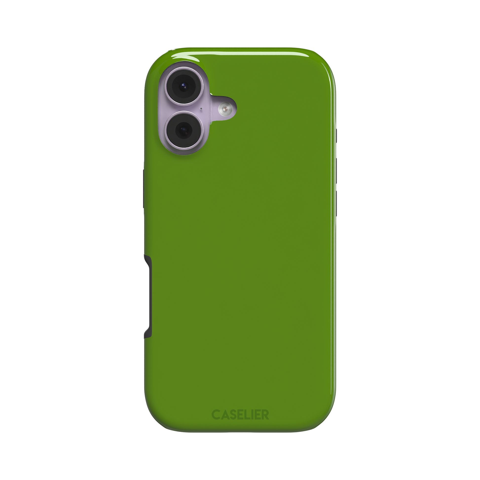 Solid chartreuse green phone case with smooth matte finish, front view on iPhone, phone case by Caselier — tough case, front view