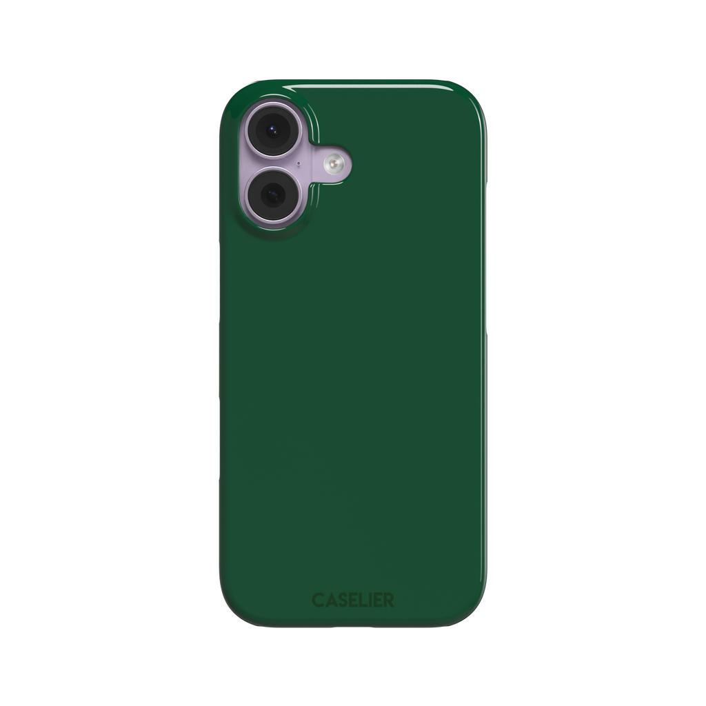 Solid deep forest green color variant of the green phone case, front view on iPhone, phone case by Caselier — snap case, front view