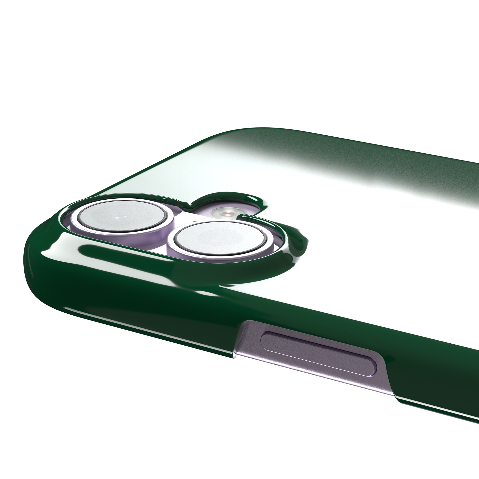 Solid deep forest green color variant of the green phone case, front view on iPhone, phone case by Caselier — snap case, volume buttons detail