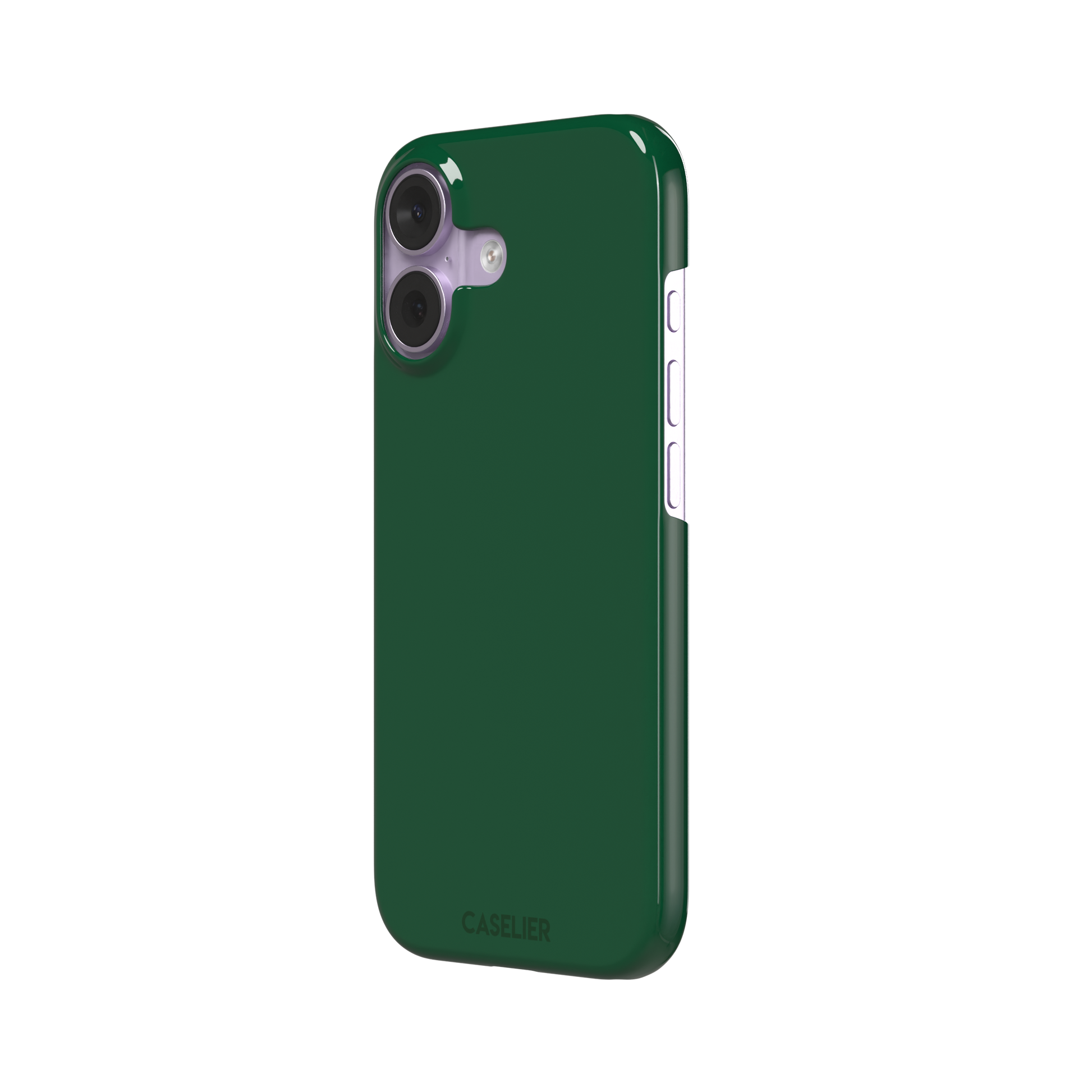 Solid deep forest green color variant of the green phone case, front view on iPhone, phone case by Caselier — snap case, right view