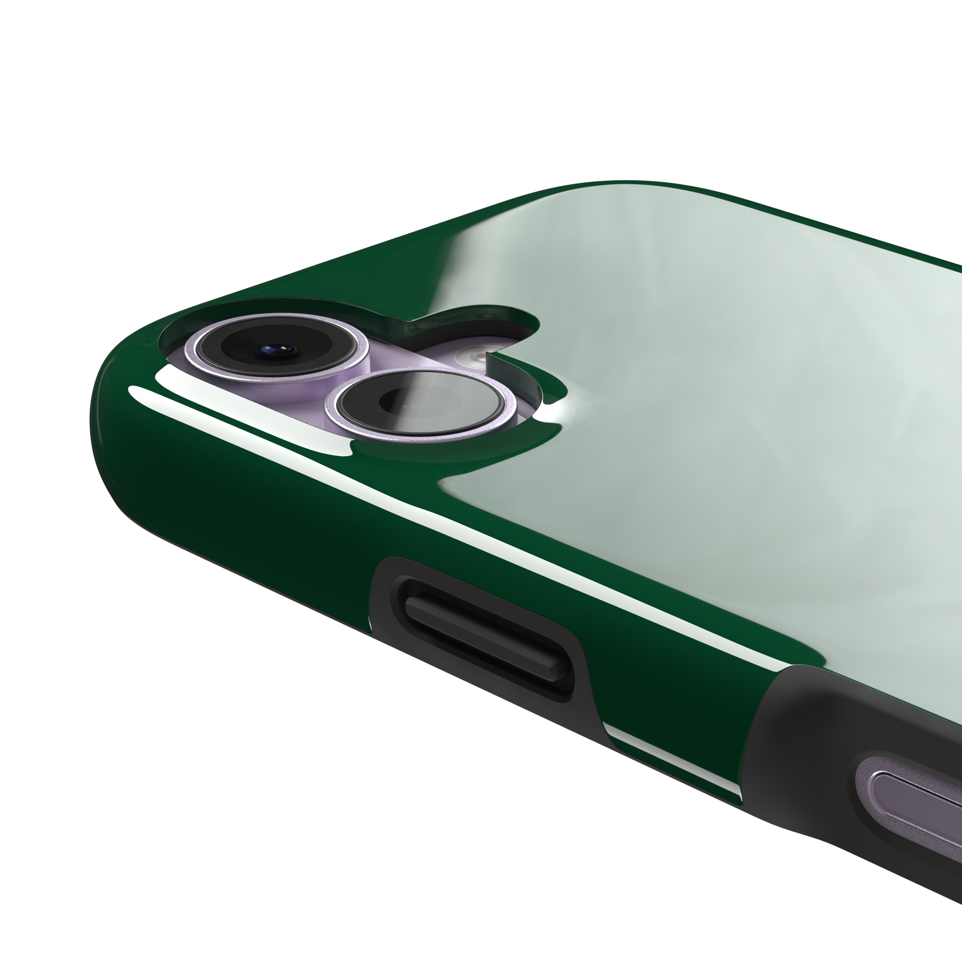 Solid deep forest green color variant of the green phone case, front view on iPhone, phone case by Caselier — tough case, volume buttons detail