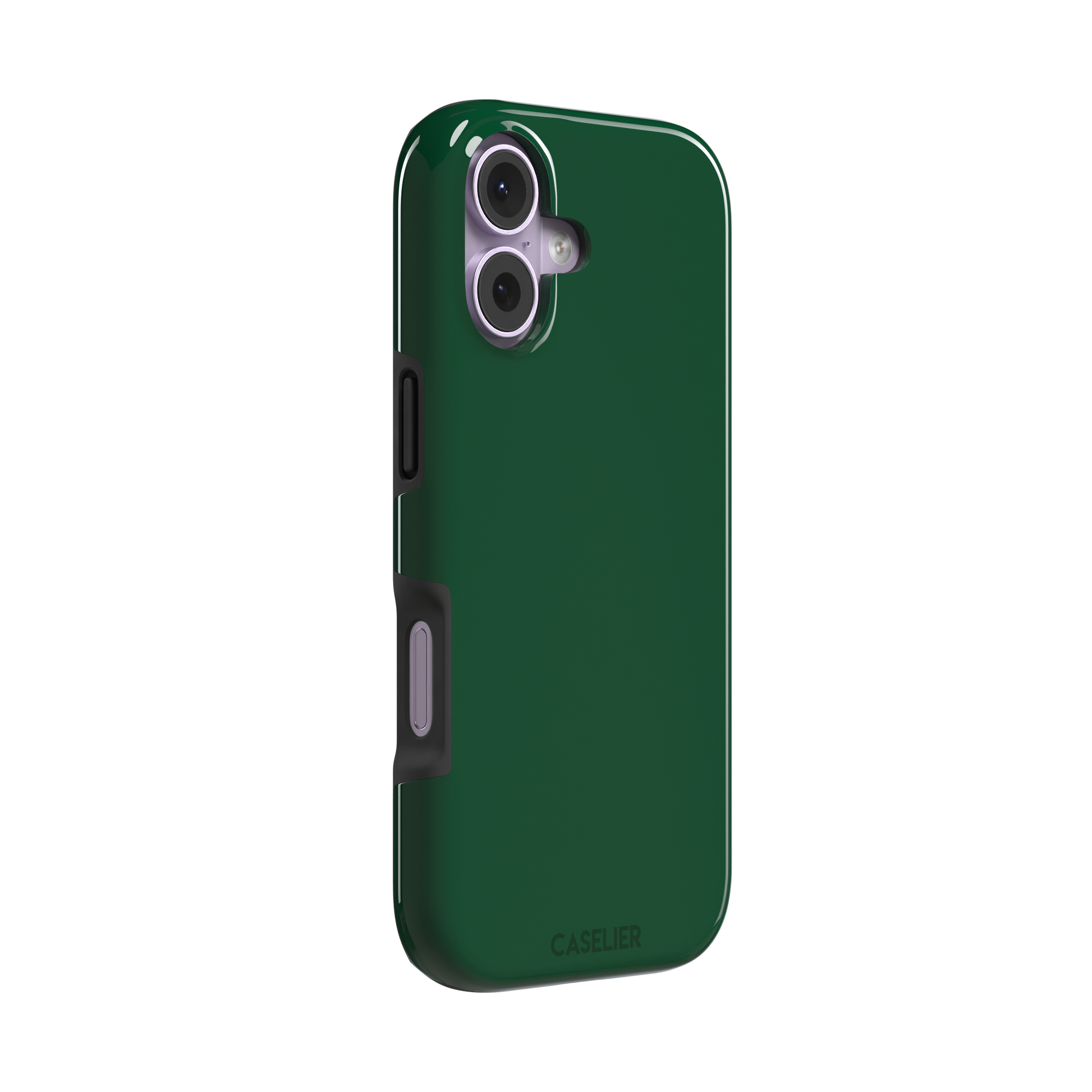 Solid deep forest green color variant of the green phone case, front view on iPhone, phone case by Caselier — tough case, left view
