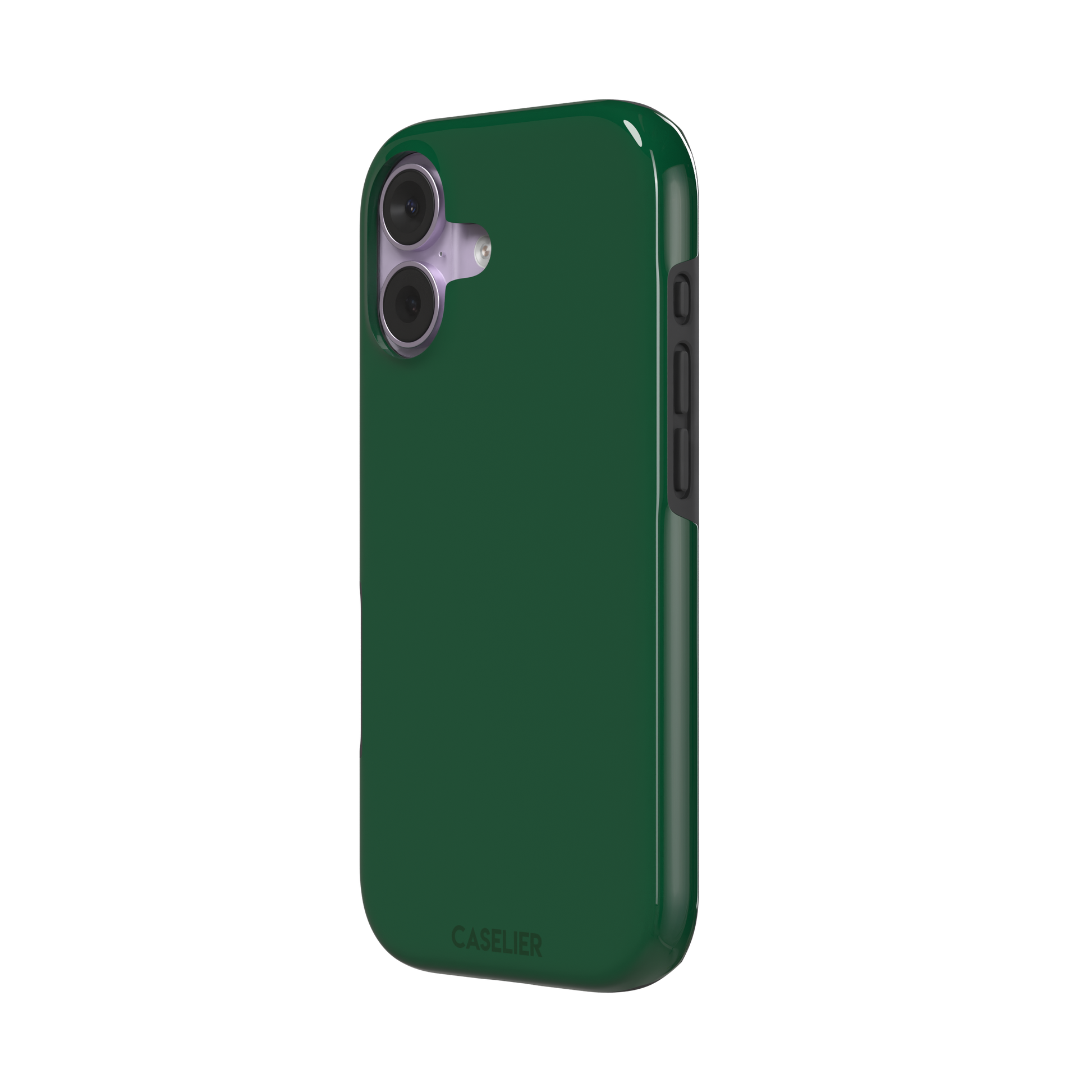 Solid deep forest green color variant of the green phone case, front view on iPhone, phone case by Caselier — tough case, right view