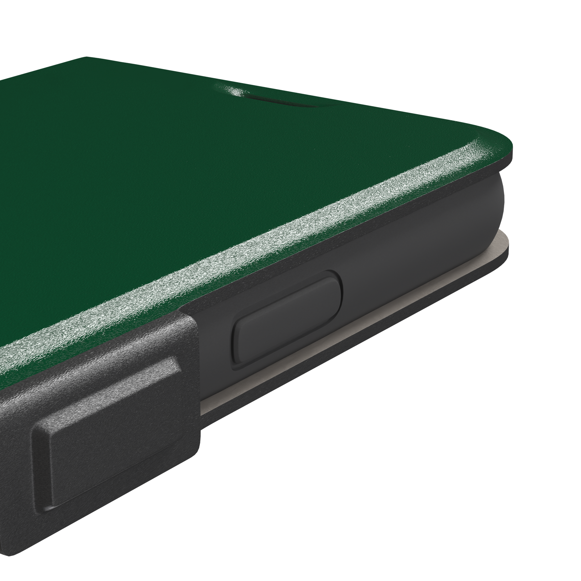 Solid deep forest green color variant of the green phone case, front view on iPhone, phone case by Caselier — wallet case, volume buttons detail