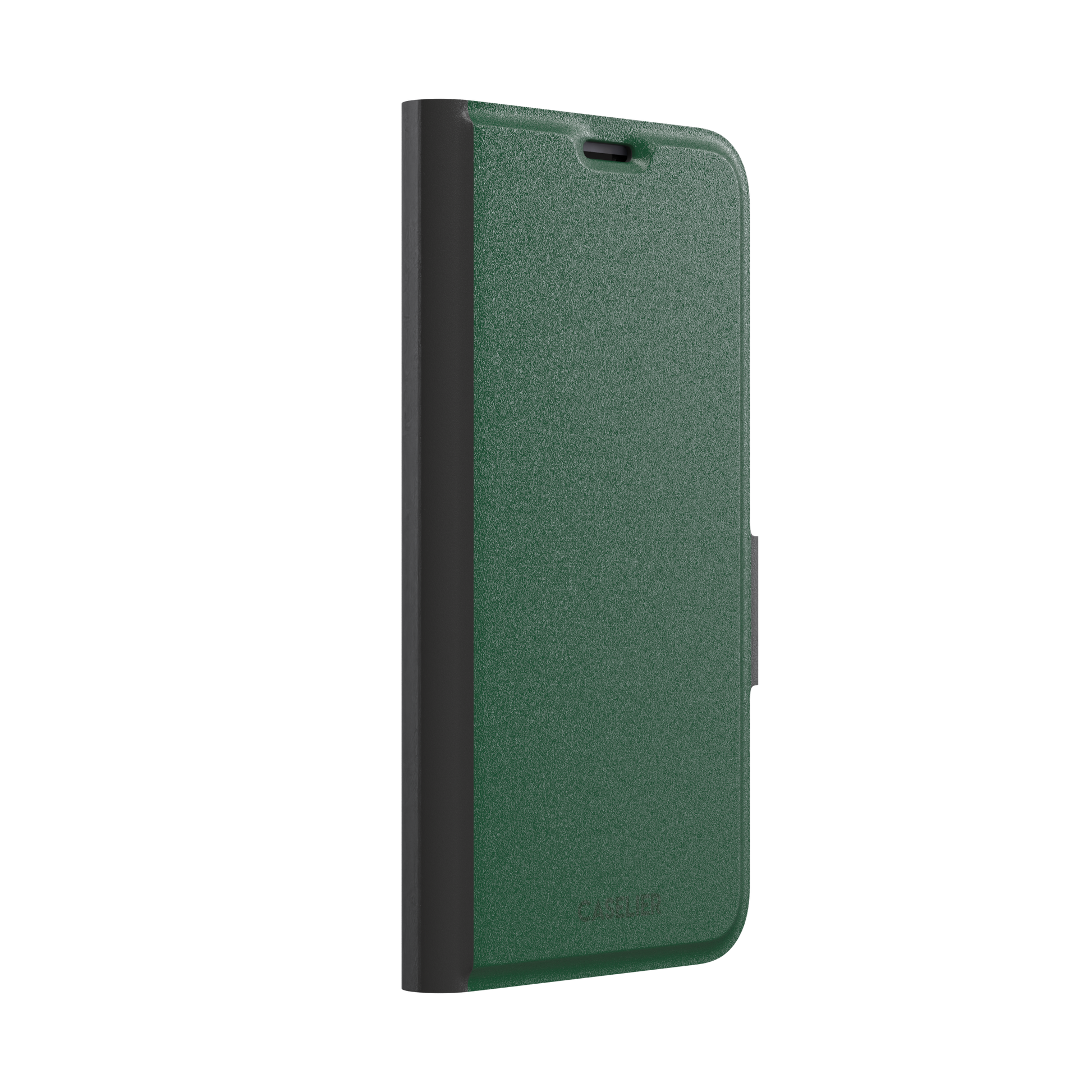 Solid deep forest green color variant of the green phone case, front view on iPhone, phone case by Caselier — wallet case, left view