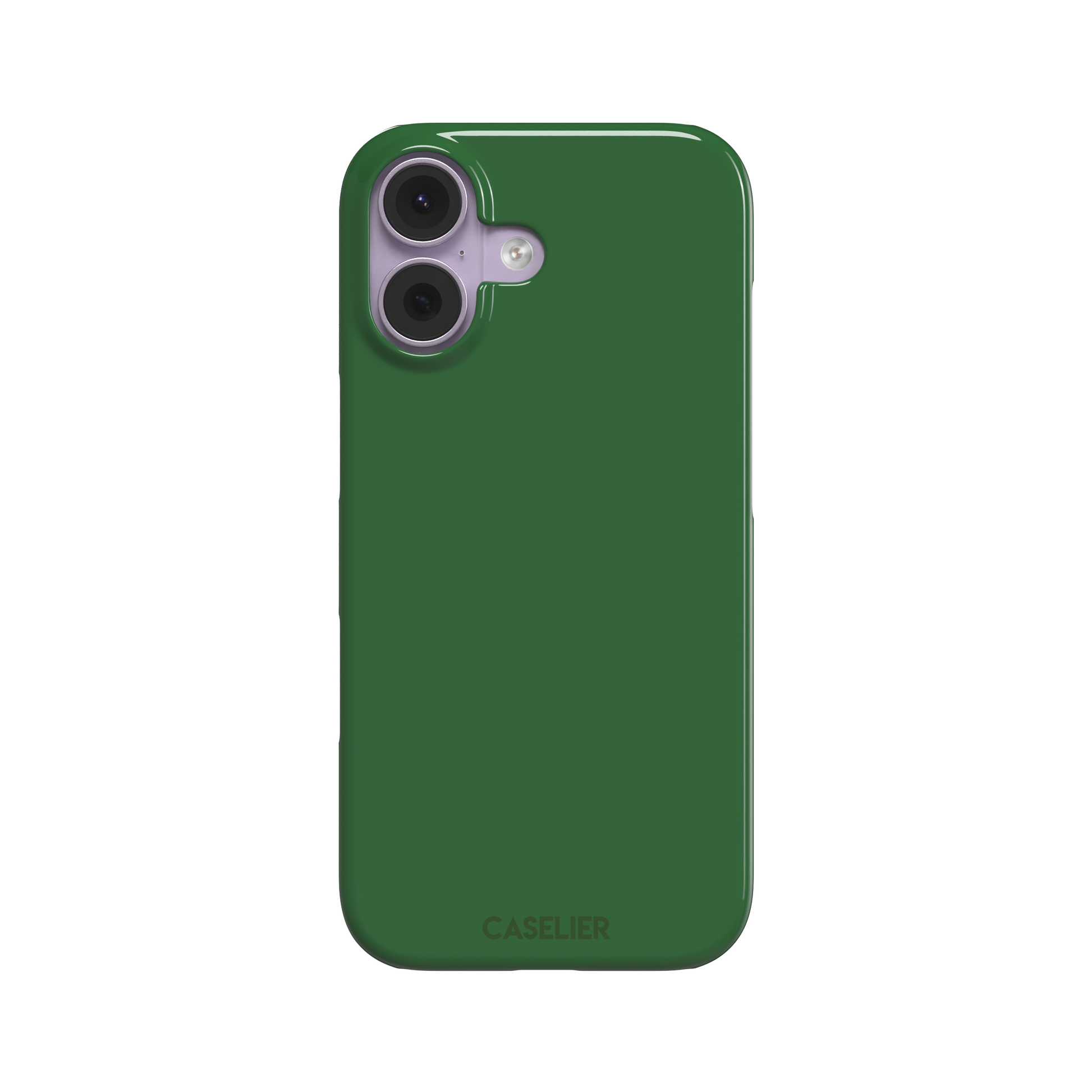 Solid rich dark green color variant of the green phone case, front view on iPhone, phone case by Caselier — snap case, front view