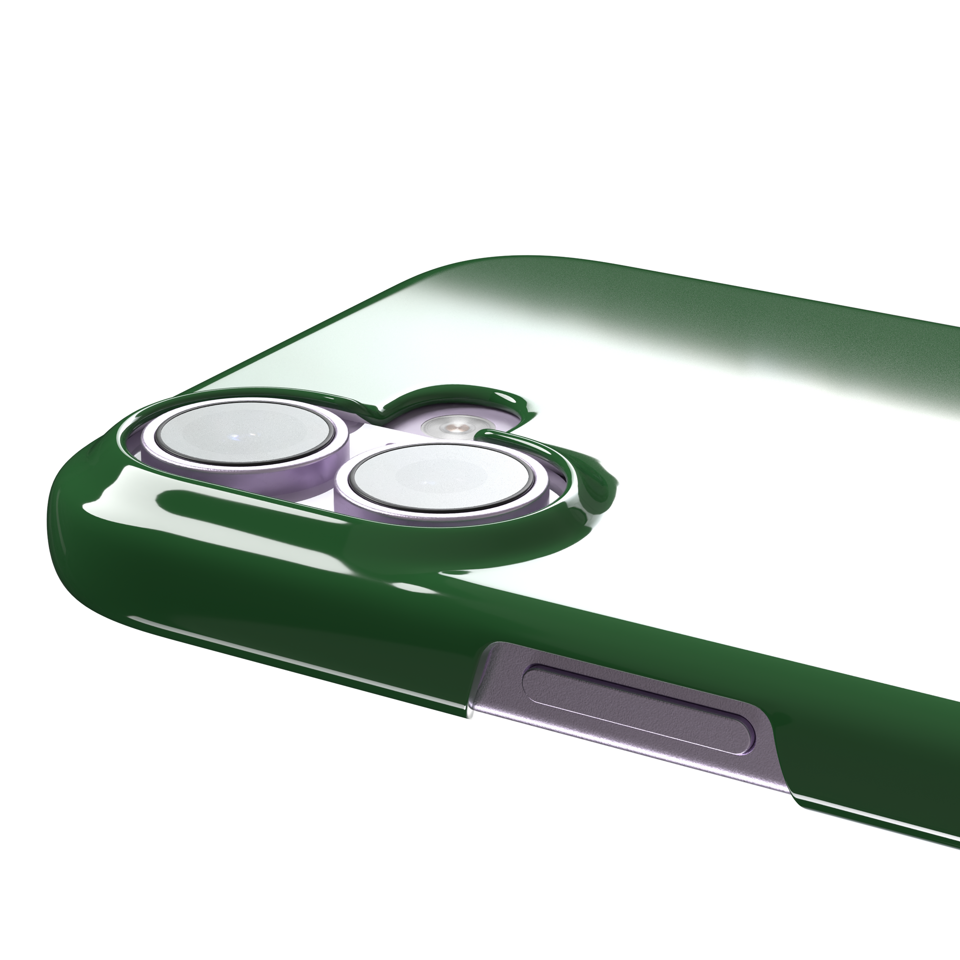 Solid rich dark green color variant of the green phone case, front view on iPhone, phone case by Caselier — snap case, volume buttons detail
