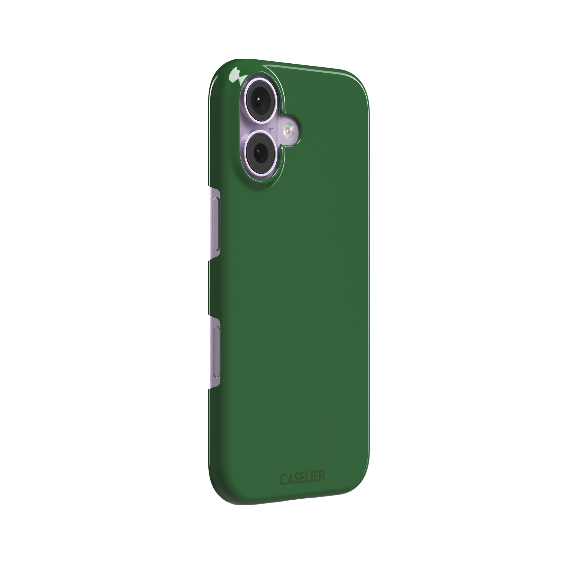 Solid rich dark green color variant of the green phone case, front view on iPhone, phone case by Caselier — snap case, left view