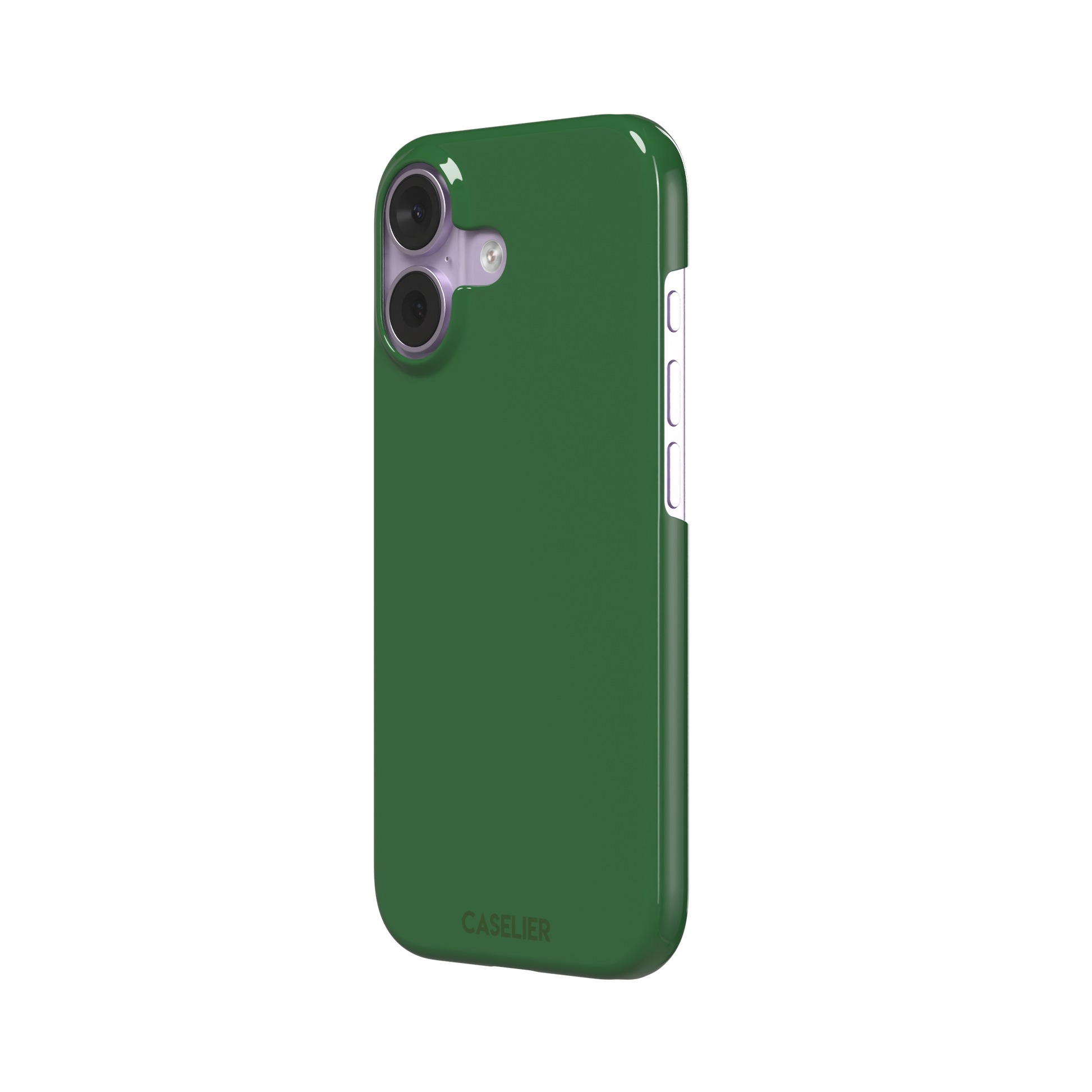 Solid rich dark green color variant of the green phone case, front view on iPhone, phone case by Caselier — snap case, right view