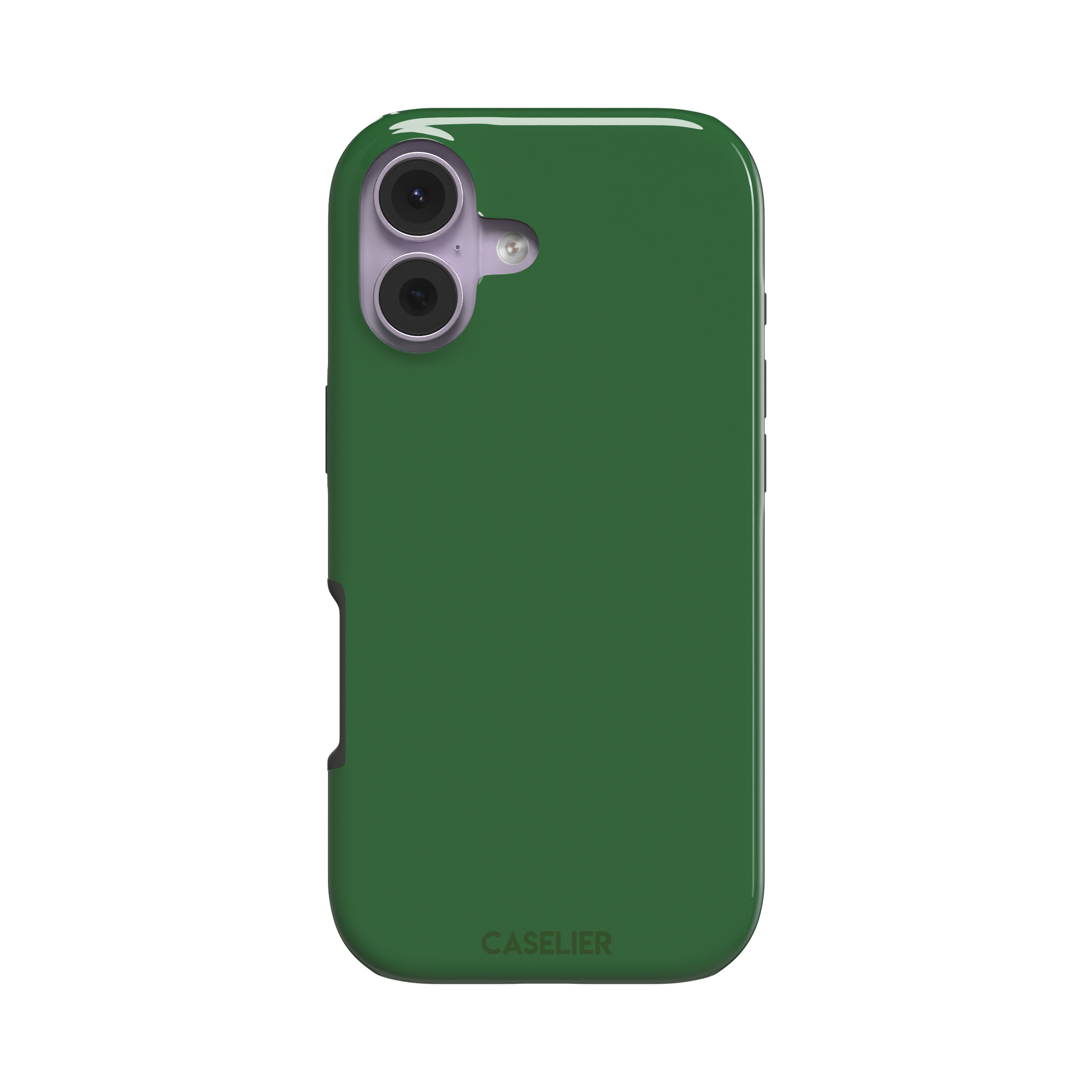 Solid rich dark green color variant of the green phone case, front view on iPhone, phone case by Caselier — tough case, front view