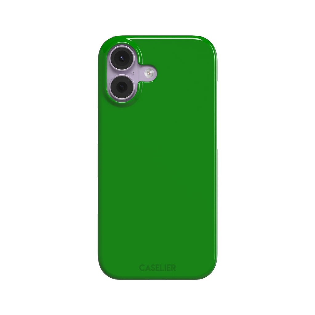Solid vivid kelly green color variant of the green phone case, front view on iPhone, phone case by Caselier — snap case, front view