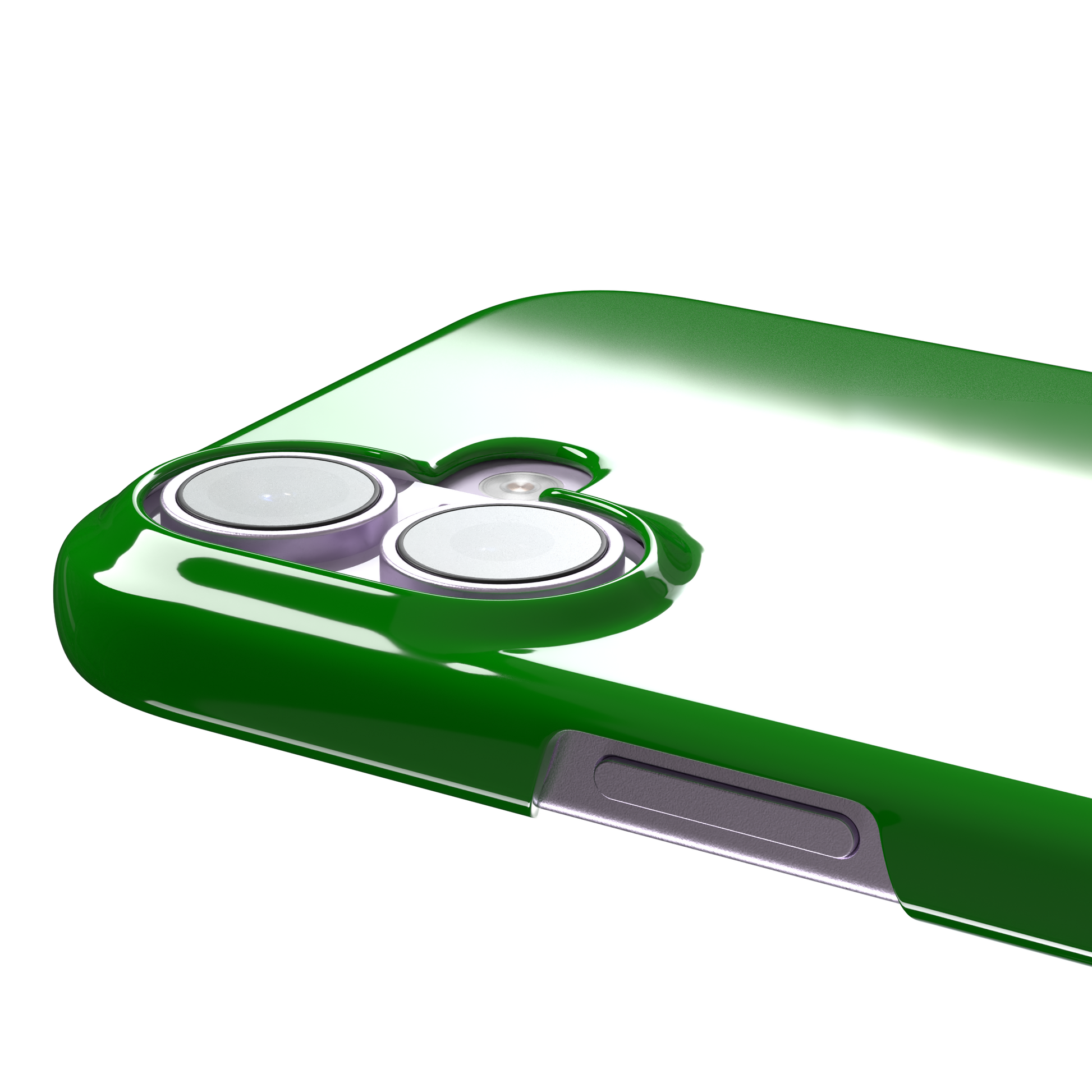 Solid vivid kelly green color variant of the green phone case, front view on iPhone, phone case by Caselier — snap case, volume buttons detail