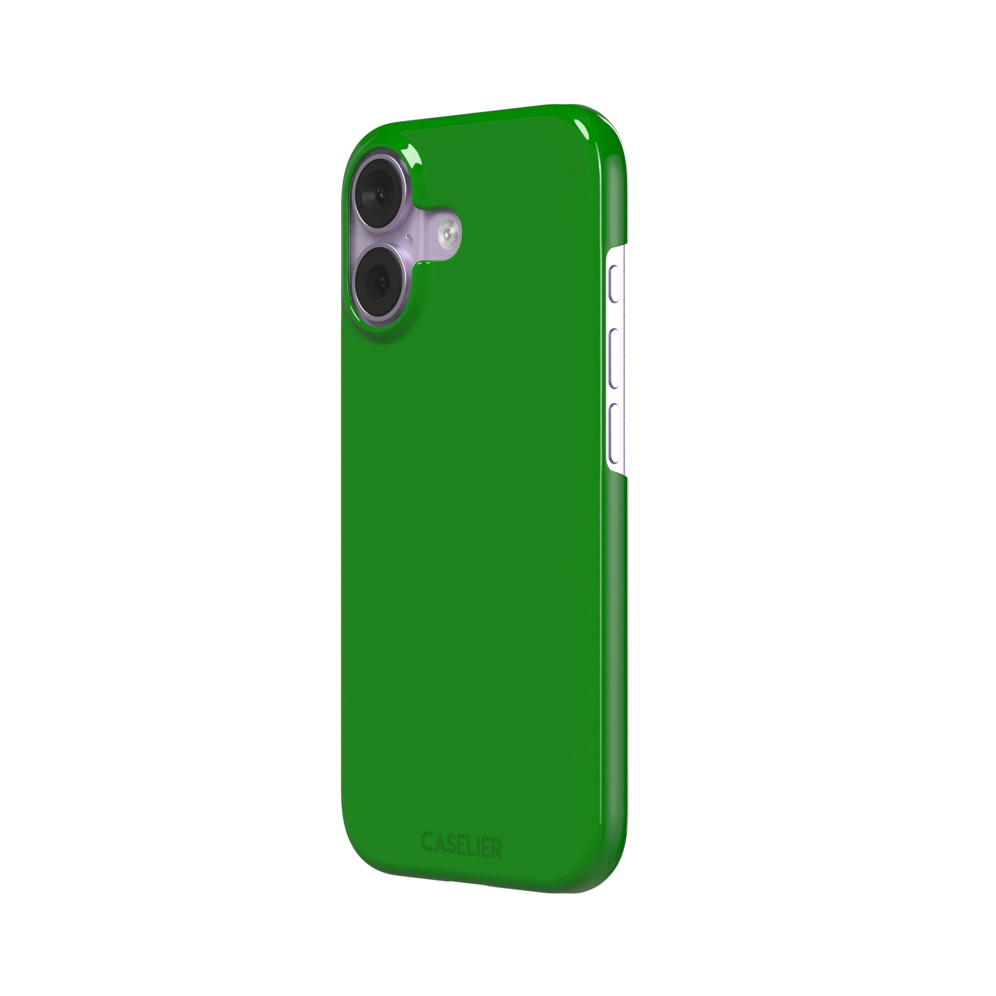Solid vivid kelly green color variant of the green phone case, front view on iPhone, phone case by Caselier — snap case, right view