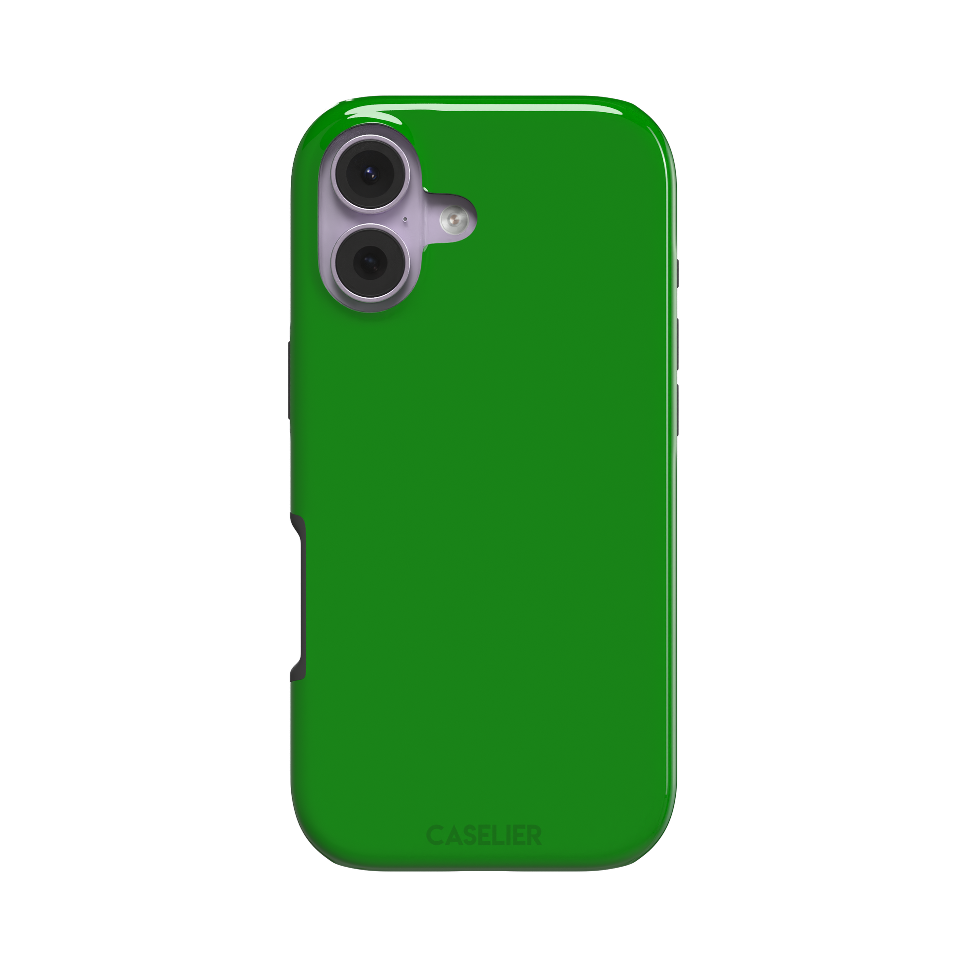 Solid vivid kelly green color variant of the green phone case, front view on iPhone, phone case by Caselier — tough case, front view