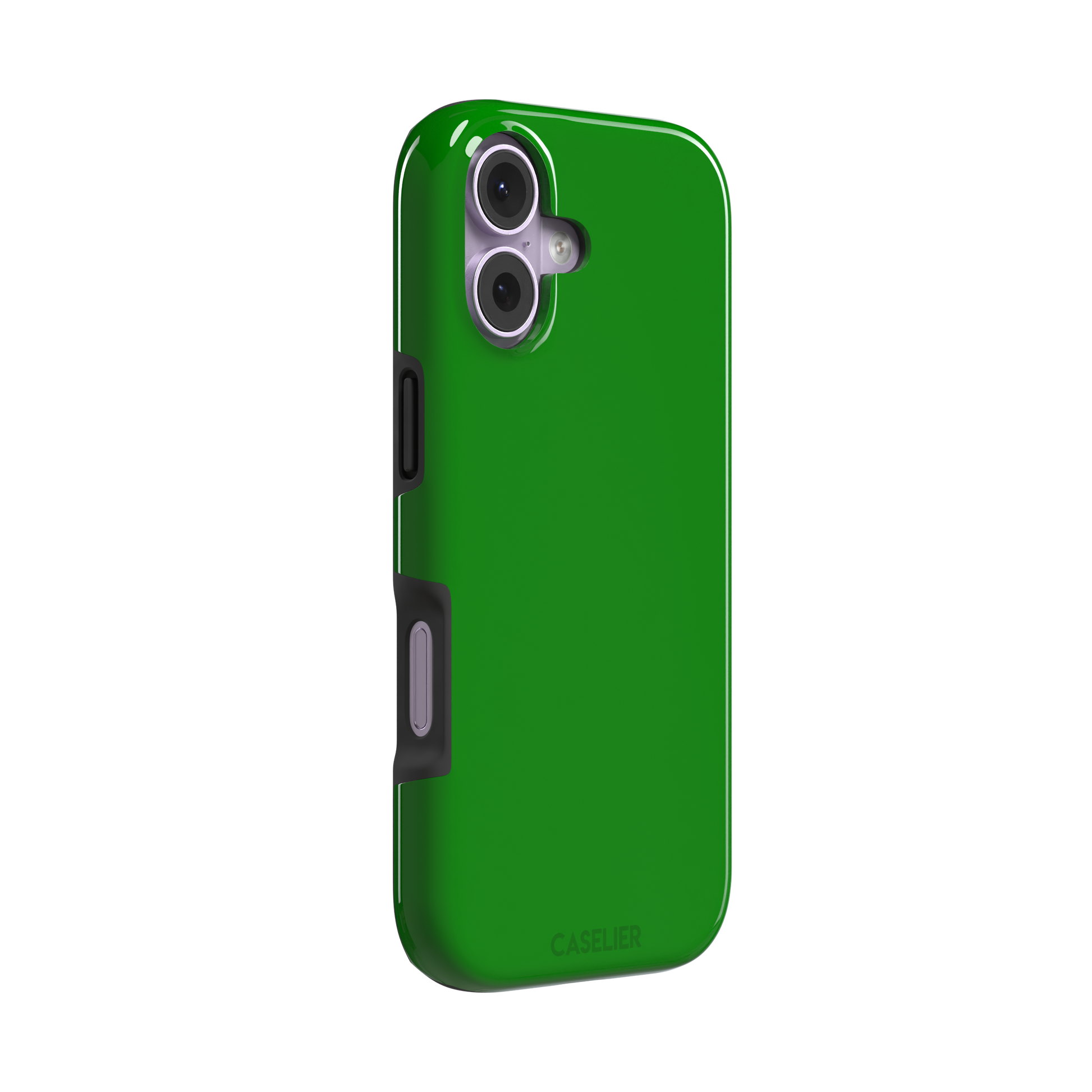 Solid vivid kelly green color variant of the green phone case, front view on iPhone, phone case by Caselier — tough case, left view