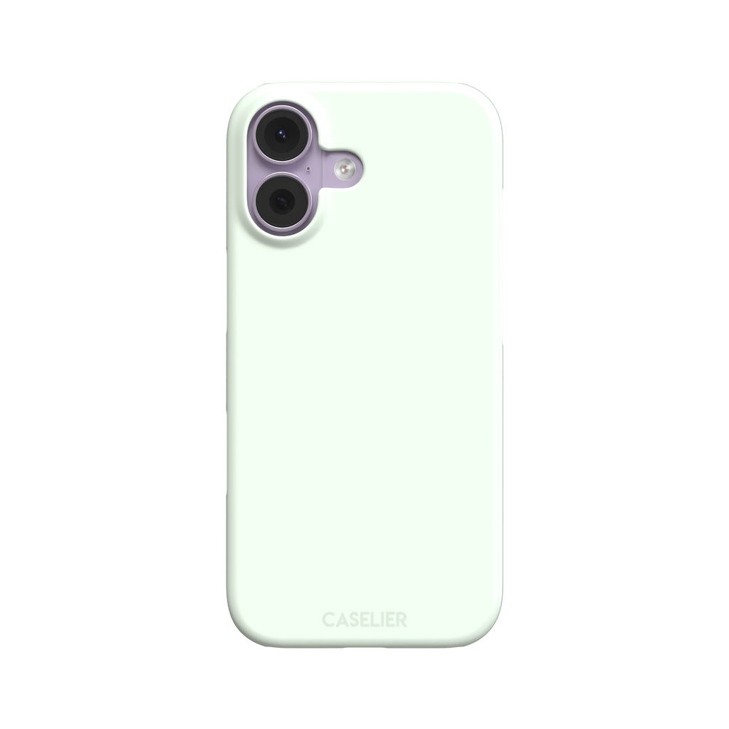 Solid near-white pale mint color variant of the green phone case, front view on iPhone, phone case by Caselier — snap case, front view