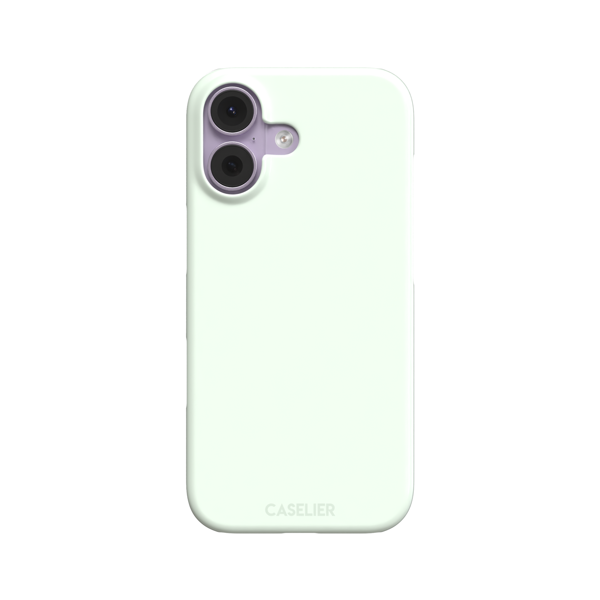 Solid near-white pale mint color variant of the green phone case, front view on iPhone, phone case by Caselier — snap case, front view