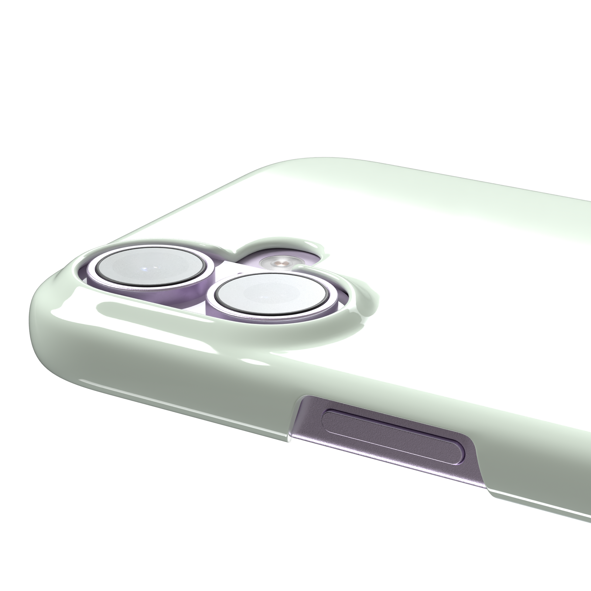 Solid near-white pale mint color variant of the green phone case, front view on iPhone, phone case by Caselier — snap case, volume buttons detail