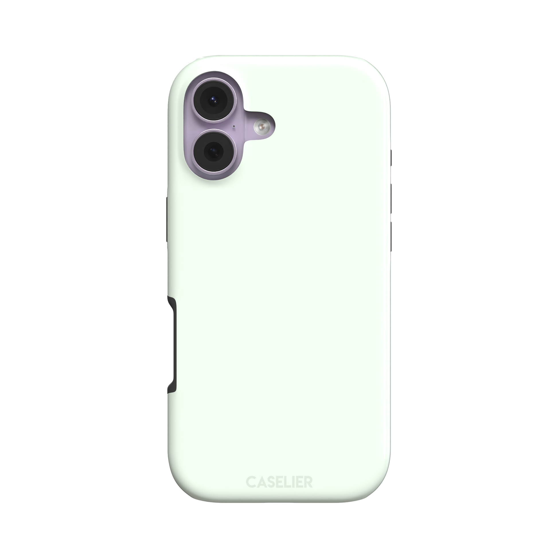 Solid near-white pale mint color variant of the green phone case, front view on iPhone, phone case by Caselier — tough case, front view
