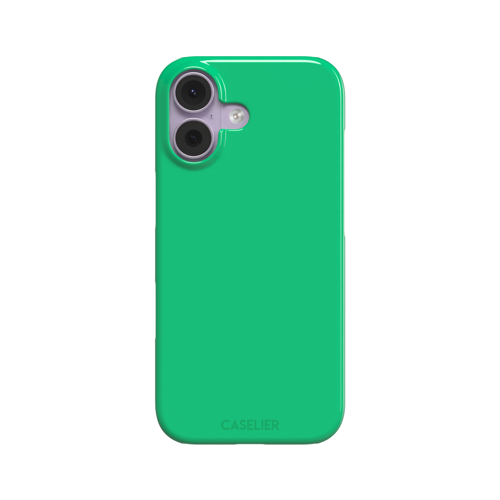 Solid emerald mint green color variant of the green phone case, front view on iPhone, phone case by Caselier — snap case, front view