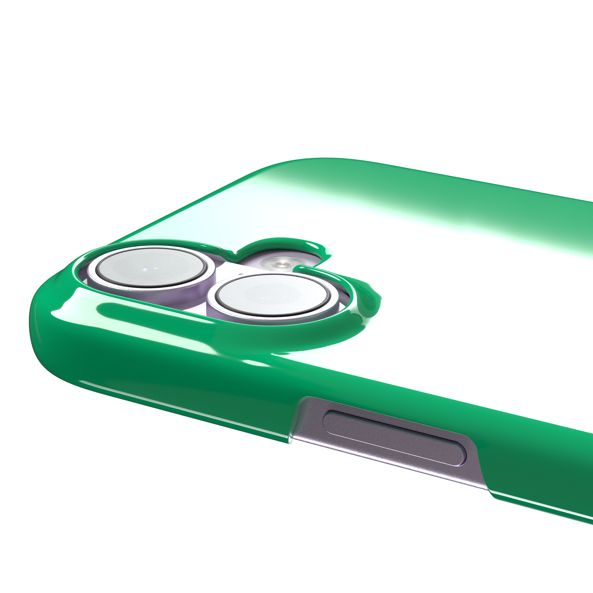 Solid emerald mint green color variant of the green phone case, front view on iPhone, phone case by Caselier — snap case, volume buttons detail