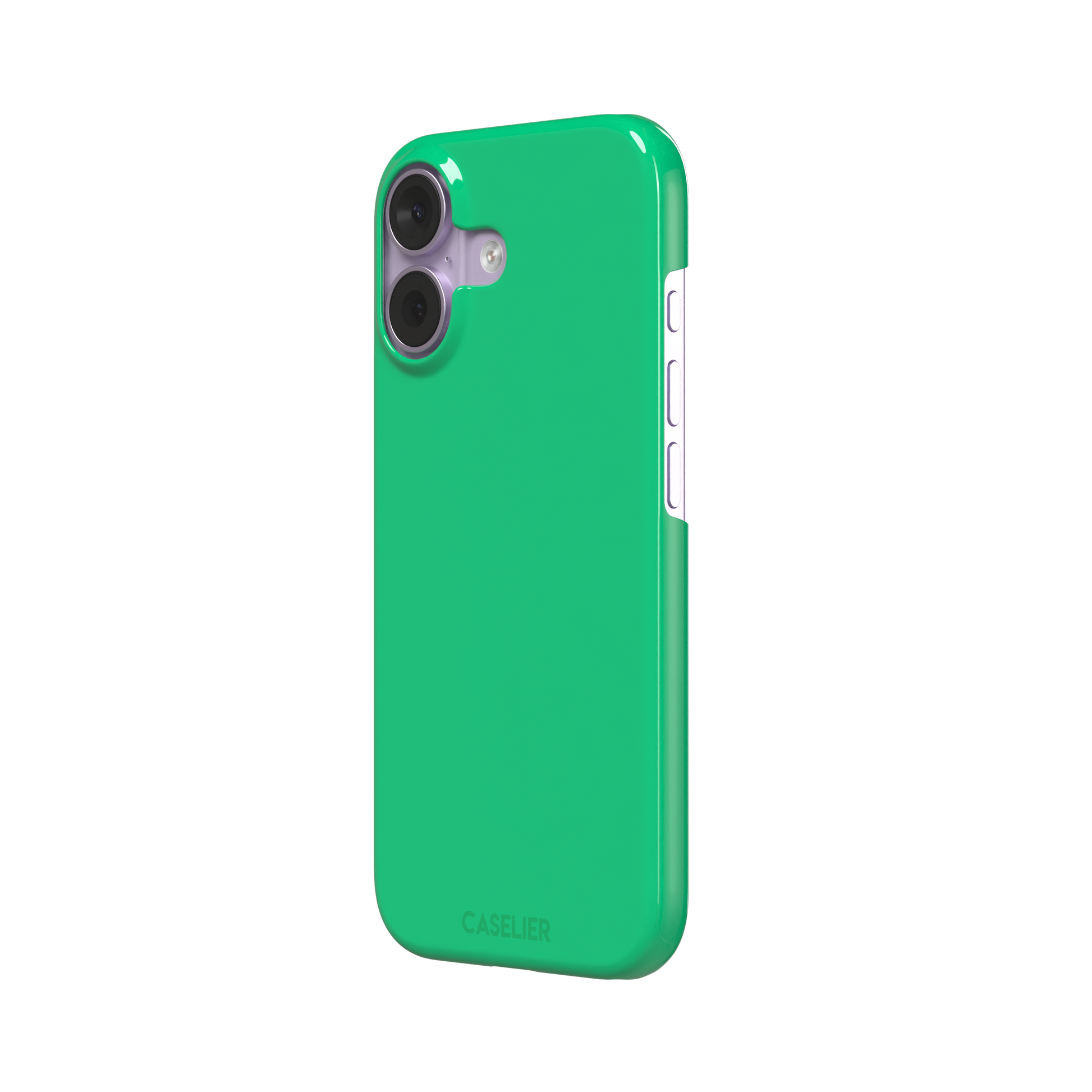 Solid emerald mint green color variant of the green phone case, front view on iPhone, phone case by Caselier — snap case, right view