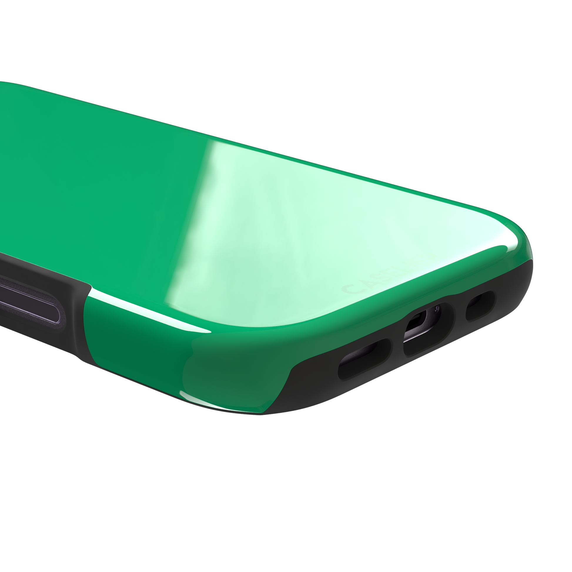 Solid emerald mint green color variant of the green phone case, front view on iPhone, phone case by Caselier — tough case, charging port detail