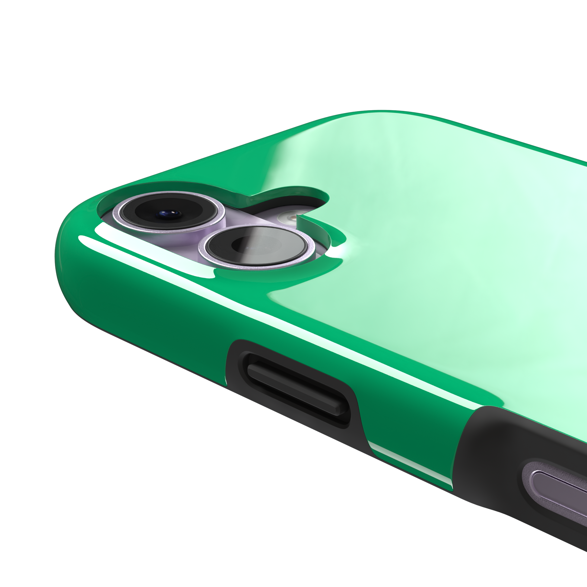 Solid emerald mint green color variant of the green phone case, front view on iPhone, phone case by Caselier — tough case, volume buttons detail
