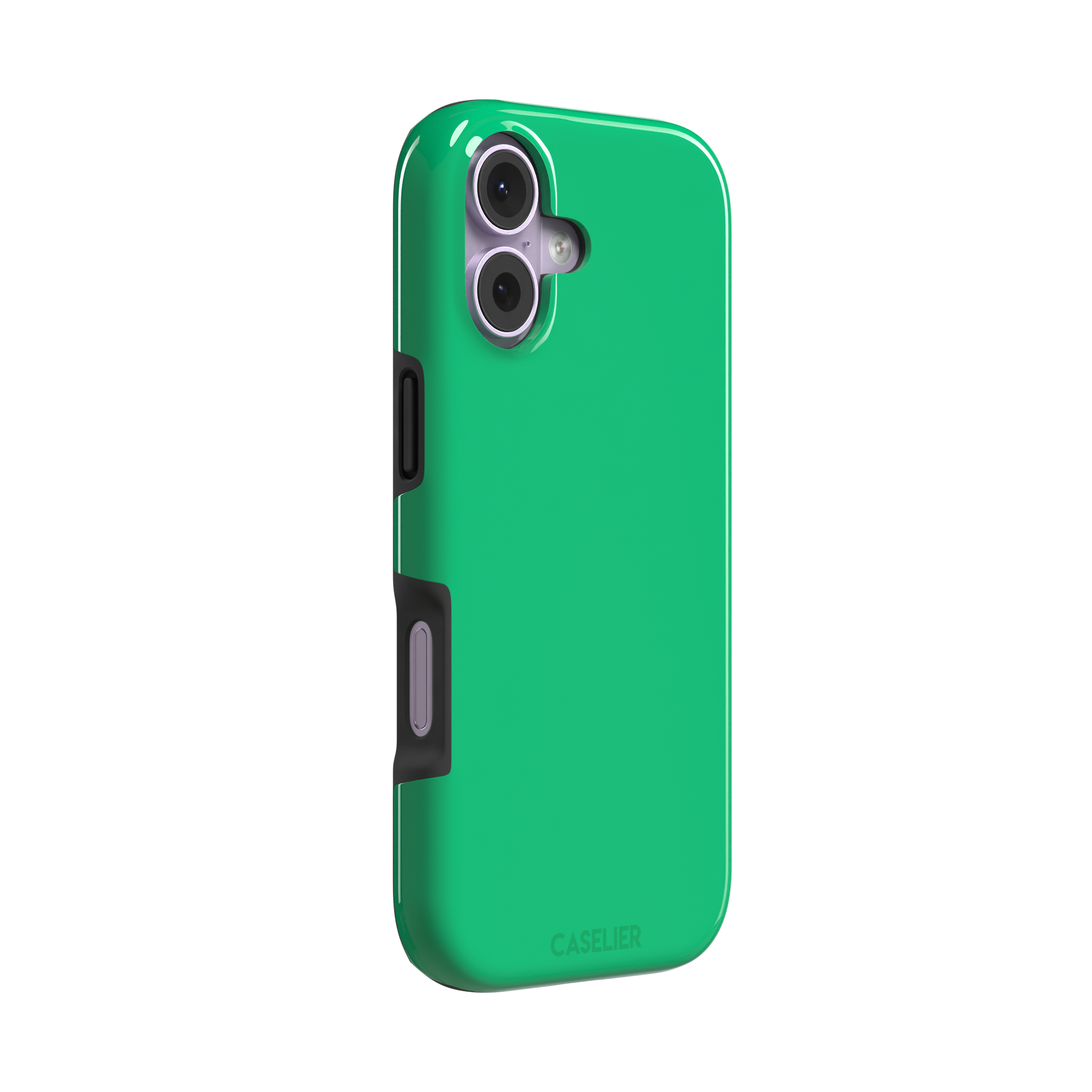 Solid emerald mint green color variant of the green phone case, front view on iPhone, phone case by Caselier — tough case, left view