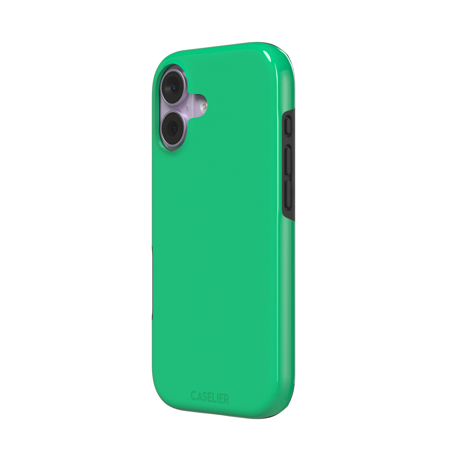 Solid emerald mint green color variant of the green phone case, front view on iPhone, phone case by Caselier — tough case, right view