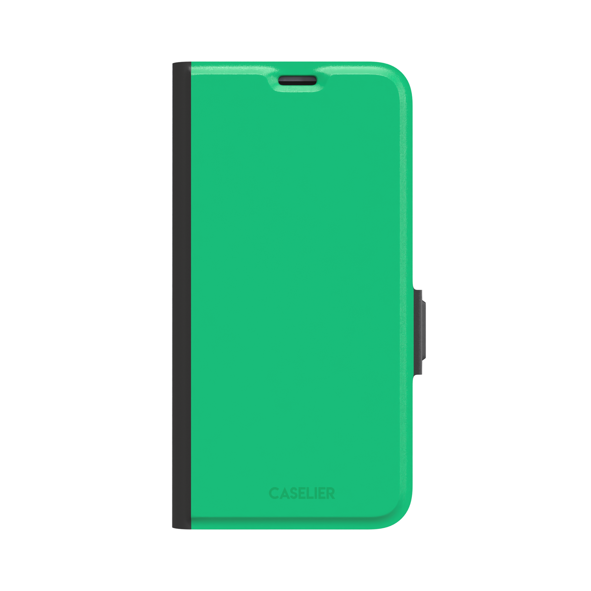 Solid emerald mint green color variant of the green phone case, front view on iPhone, phone case by Caselier — wallet case, front view