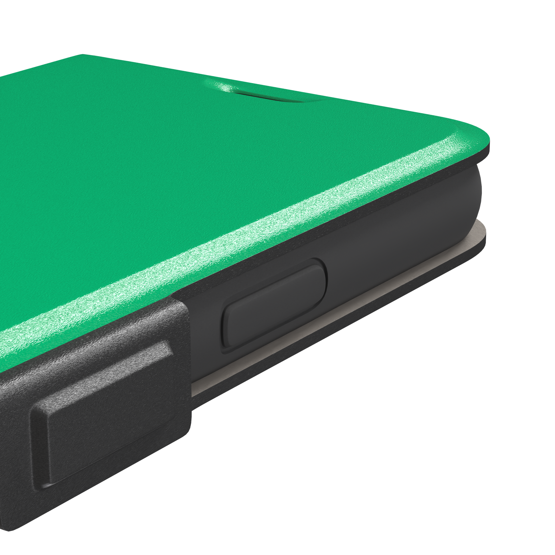 Solid emerald mint green color variant of the green phone case, front view on iPhone, phone case by Caselier — wallet case, volume buttons detail