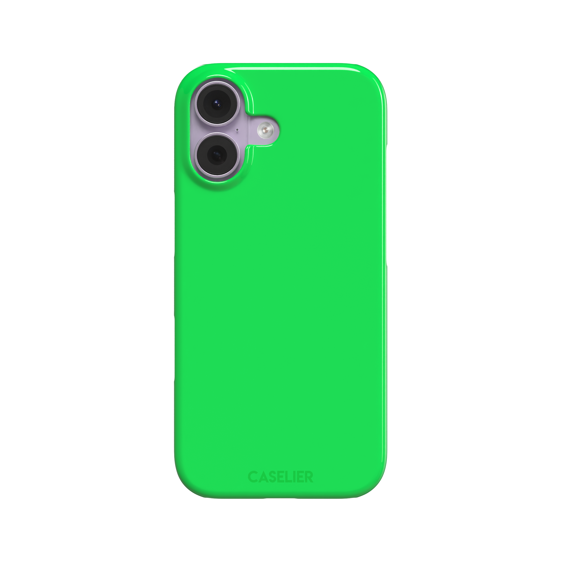 Solid neon green color variant of the green phone case, front view on iPhone, phone case by Caselier — snap case, front view