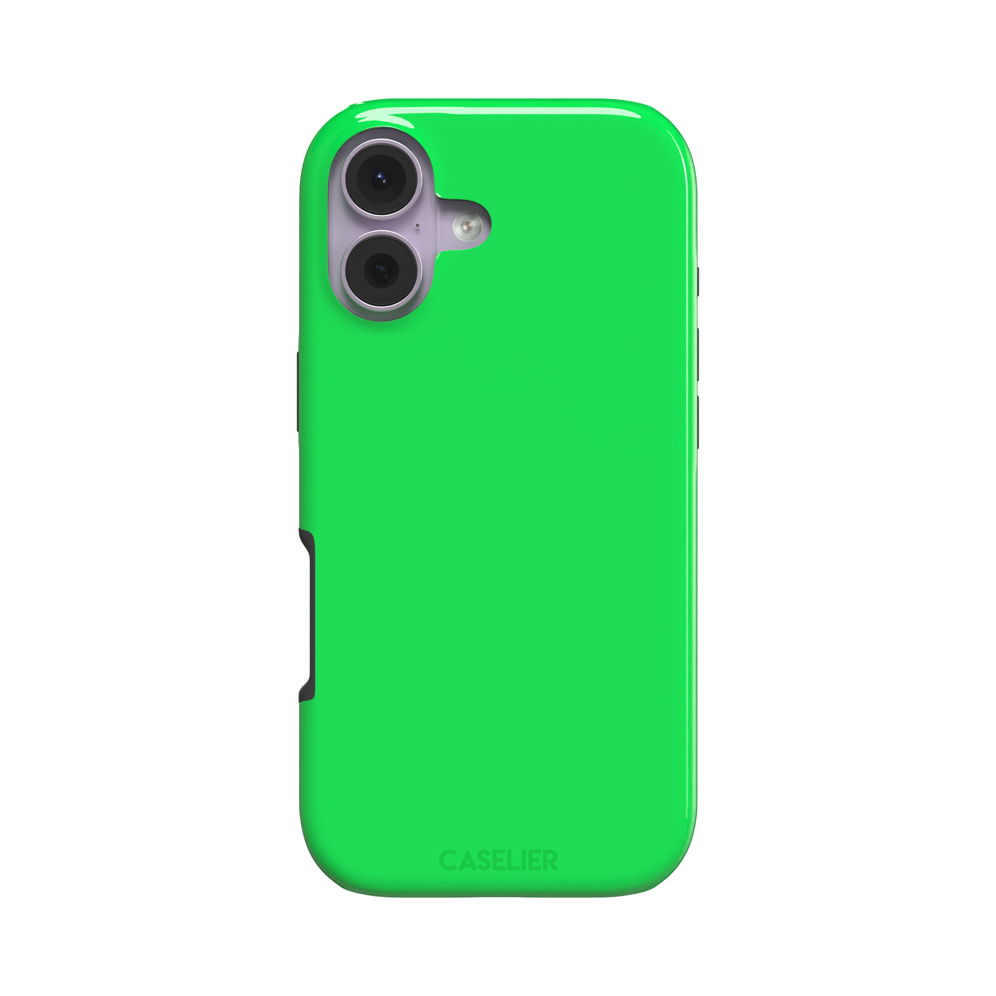 Solid neon green color variant of the green phone case, front view on iPhone, phone case by Caselier — tough case, front view