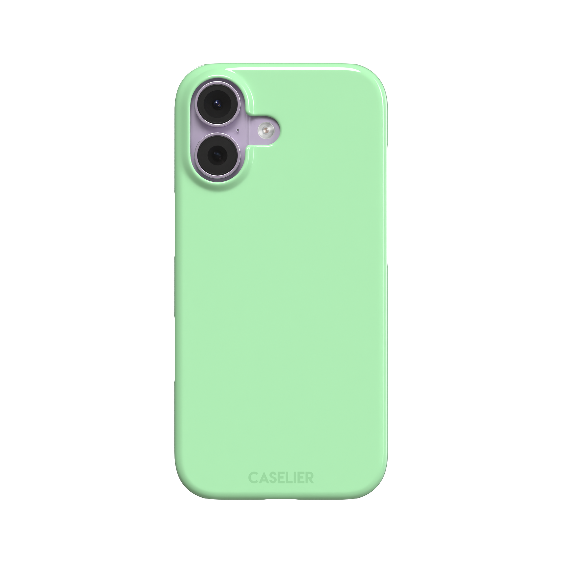 Solid soft pastel mint green color variant of the green phone case, front view on iPhone, phone case by Caselier — snap case, front view
