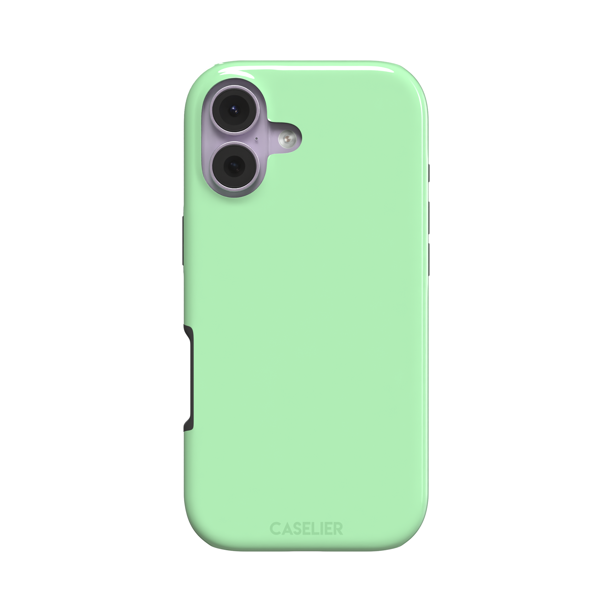 Solid soft pastel mint green color variant of the green phone case, front view on iPhone, phone case by Caselier — tough case, front view