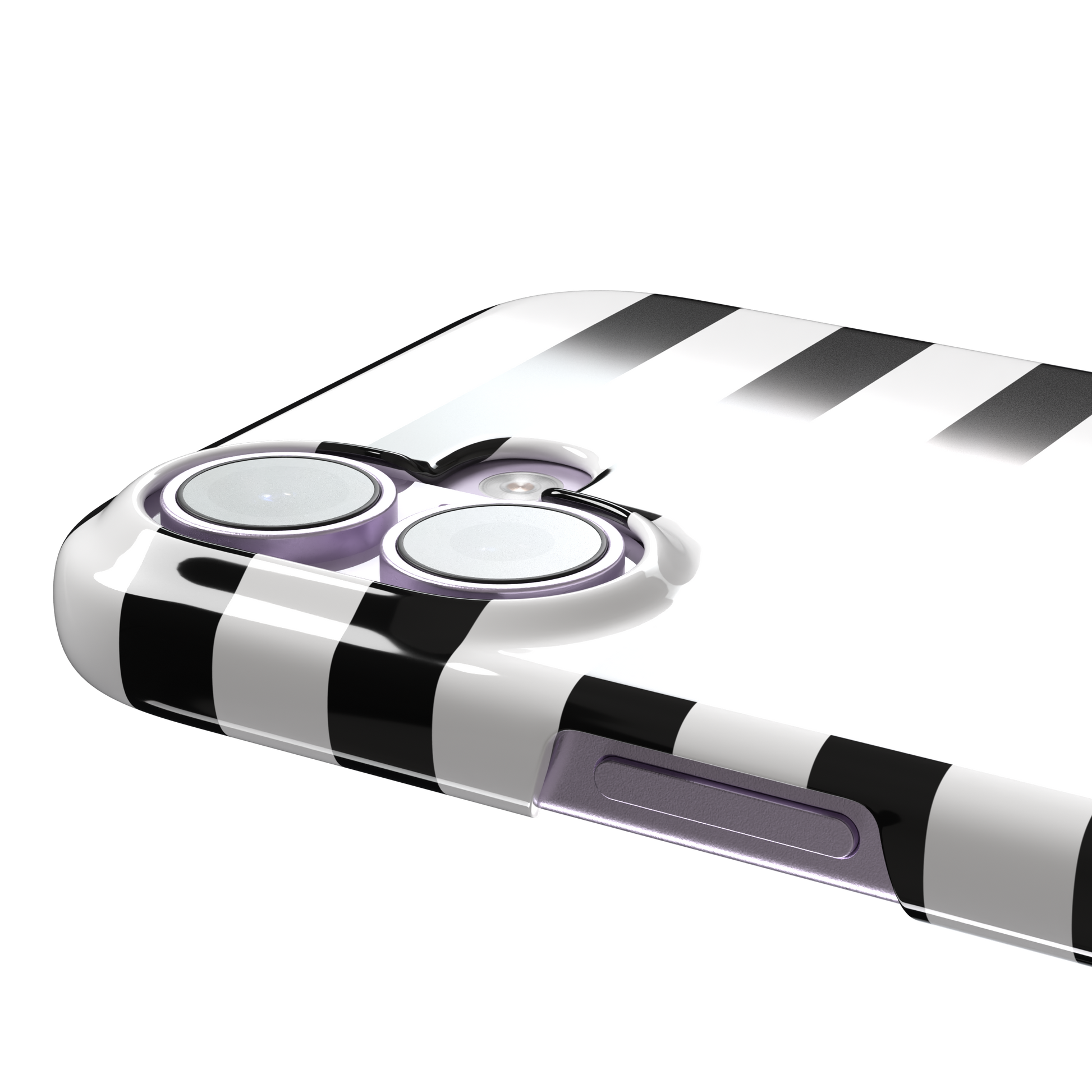 Horizontal Stripes phone case in black and white bold horizontal, phone case by Caselier — snap case, volume buttons detail