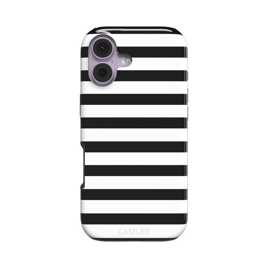 Horizontal Stripes phone case in black and white bold horizontal, phone case by Caselier — tough case, front view